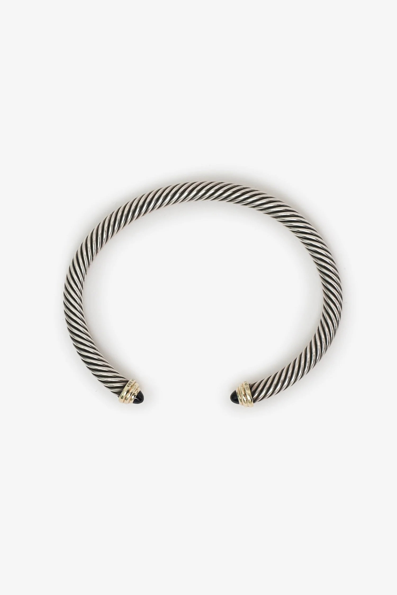 David Yurman Sterling Silver 14K Yellow Gold Black Onyx Cable Bracelet - Image 6