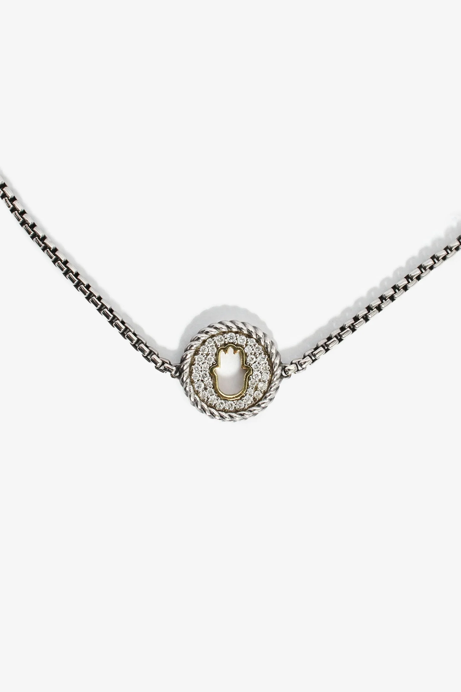 David Yurman Sterling Silver/18K Yellow Gold Diamond 'Hamsa' Charm Bracelet - Image 2