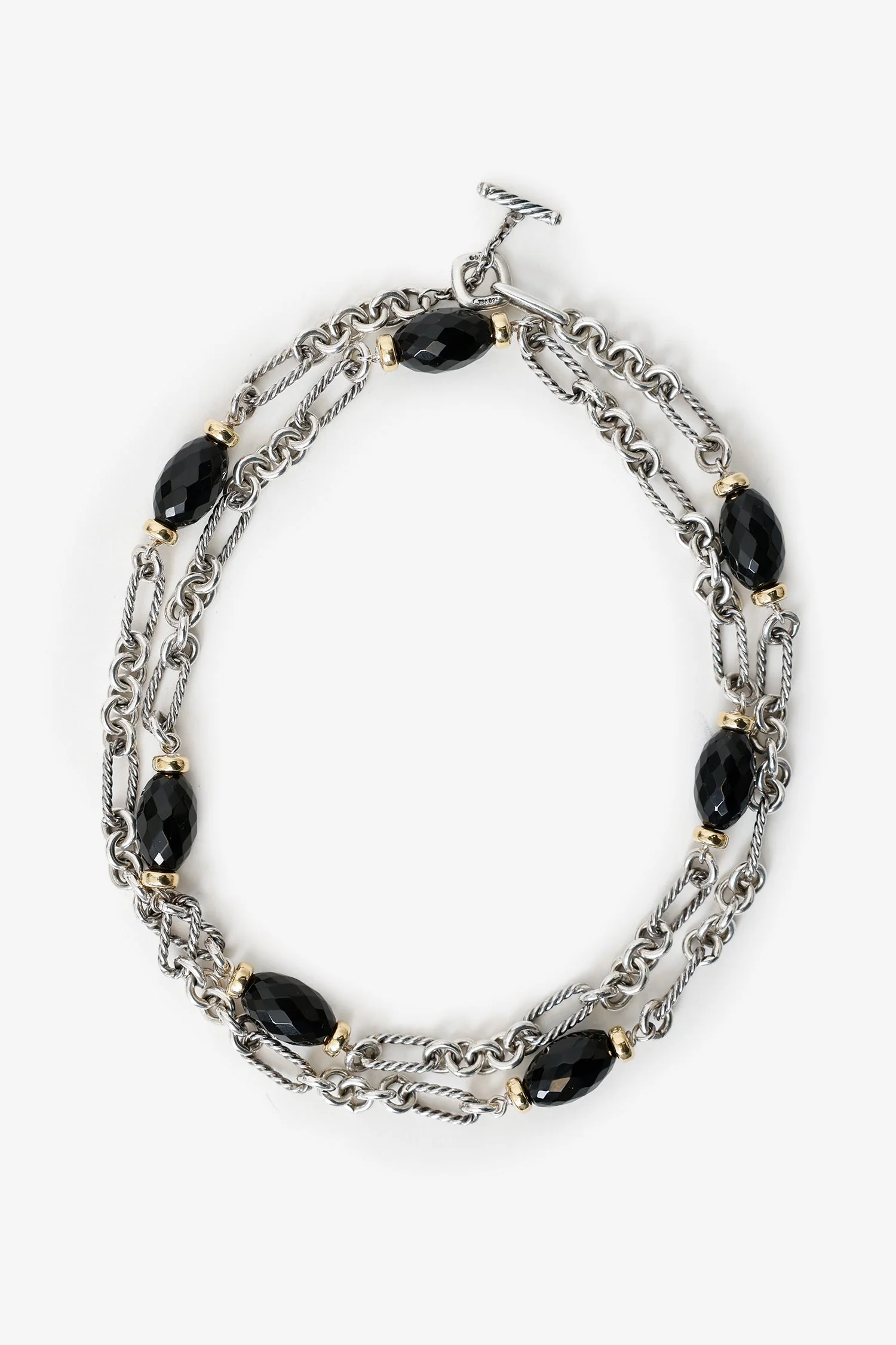 David Yurman Sterling Silver/18k Yellow Gold Onyx Chain Station Necklace - Image 2