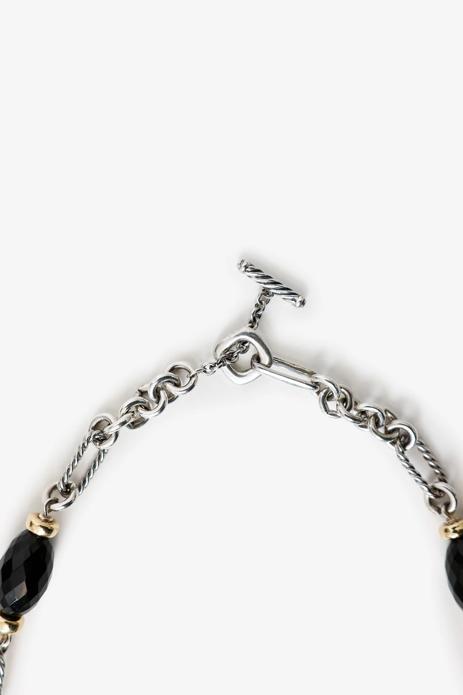 David Yurman Sterling Silver/18k Yellow Gold Onyx Chain Station Necklace - Image 3