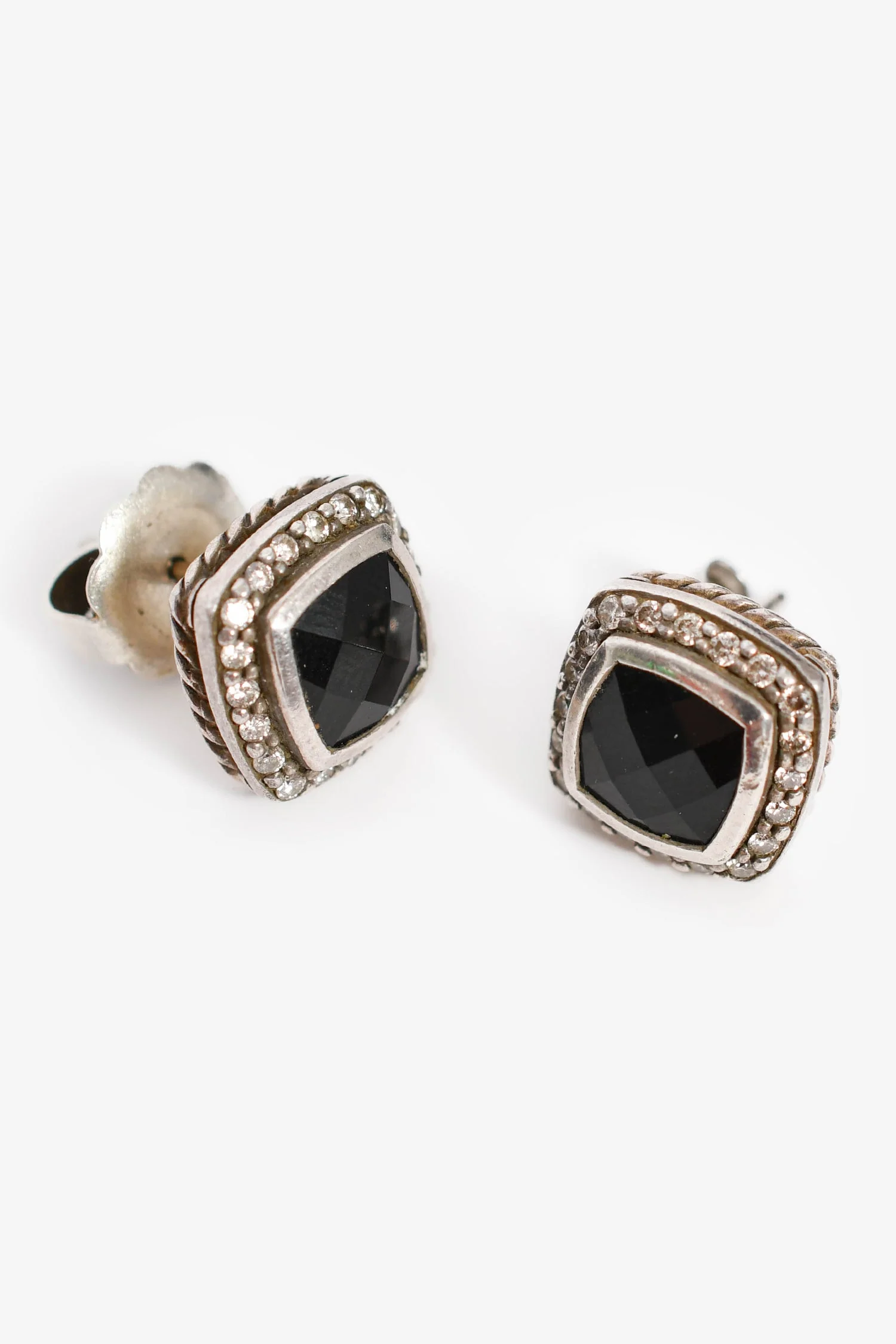 David Yurman Sterling Silver Black Onyx Diamonds Albion® Stud Earrings - Image 3