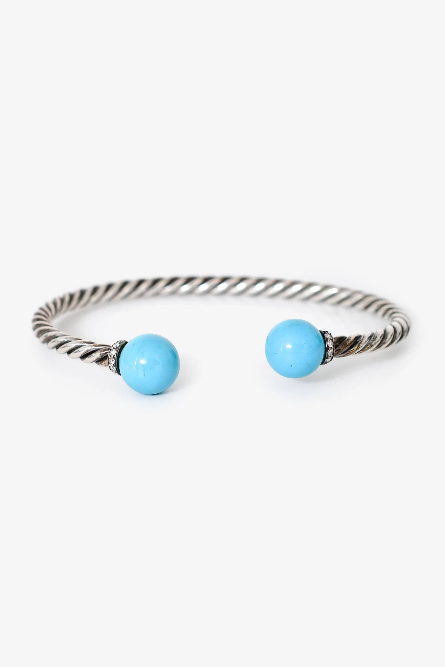 David Yurman Sterling Silver/Diamond Turquoise 'Solari' Bracelet - Image 3