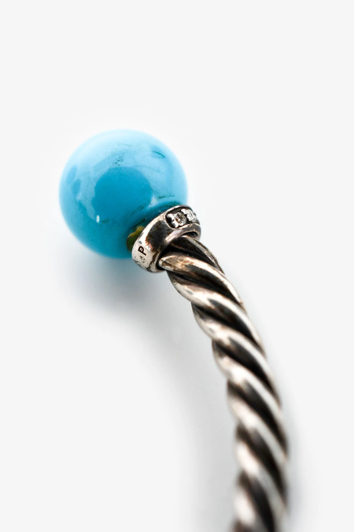 David Yurman Sterling Silver/Diamond Turquoise 'Solari' Bracelet - Image 6