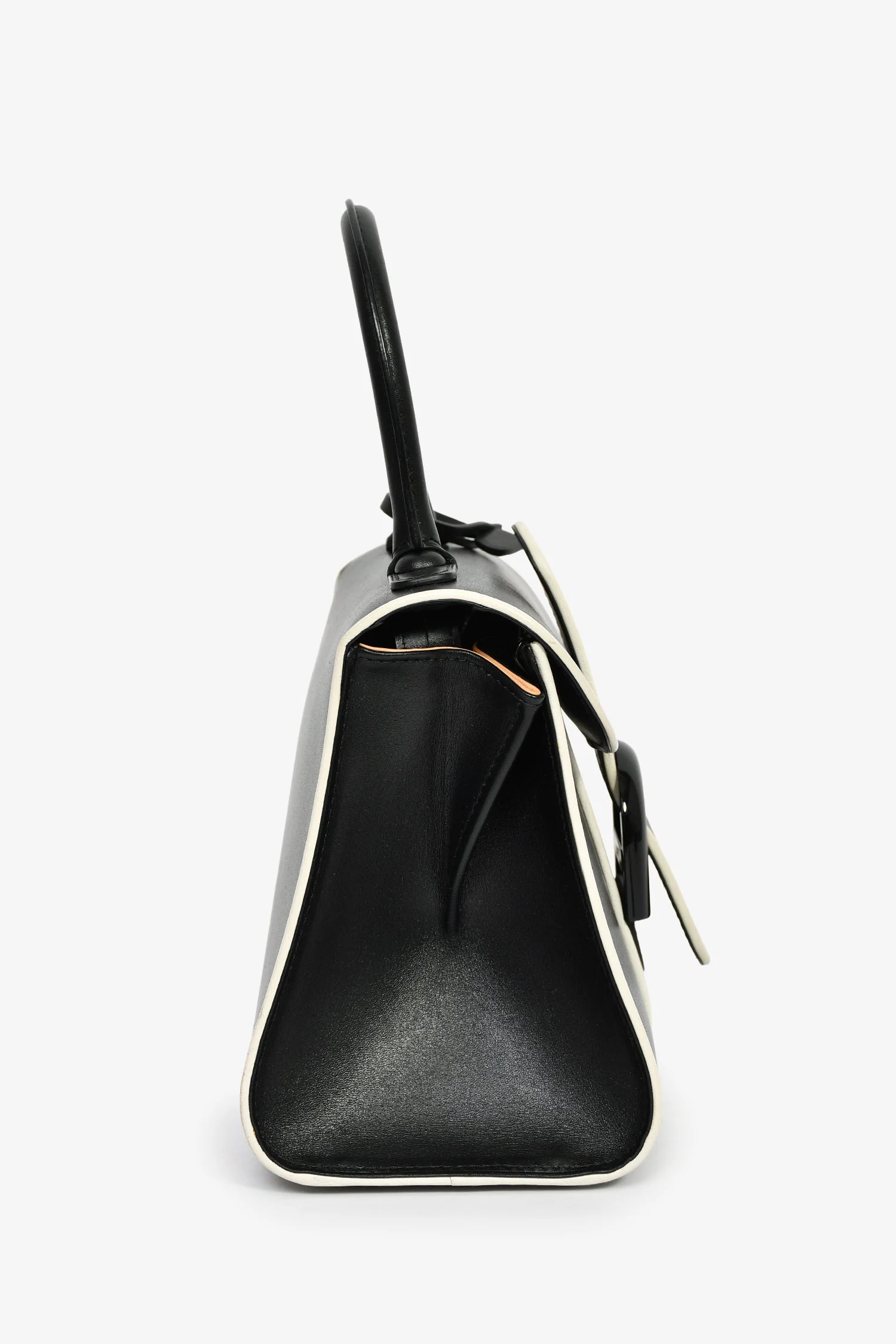 Delvaux Black/White Leather Brilliant Mini Top Handle Bag with Strap - Image 3
