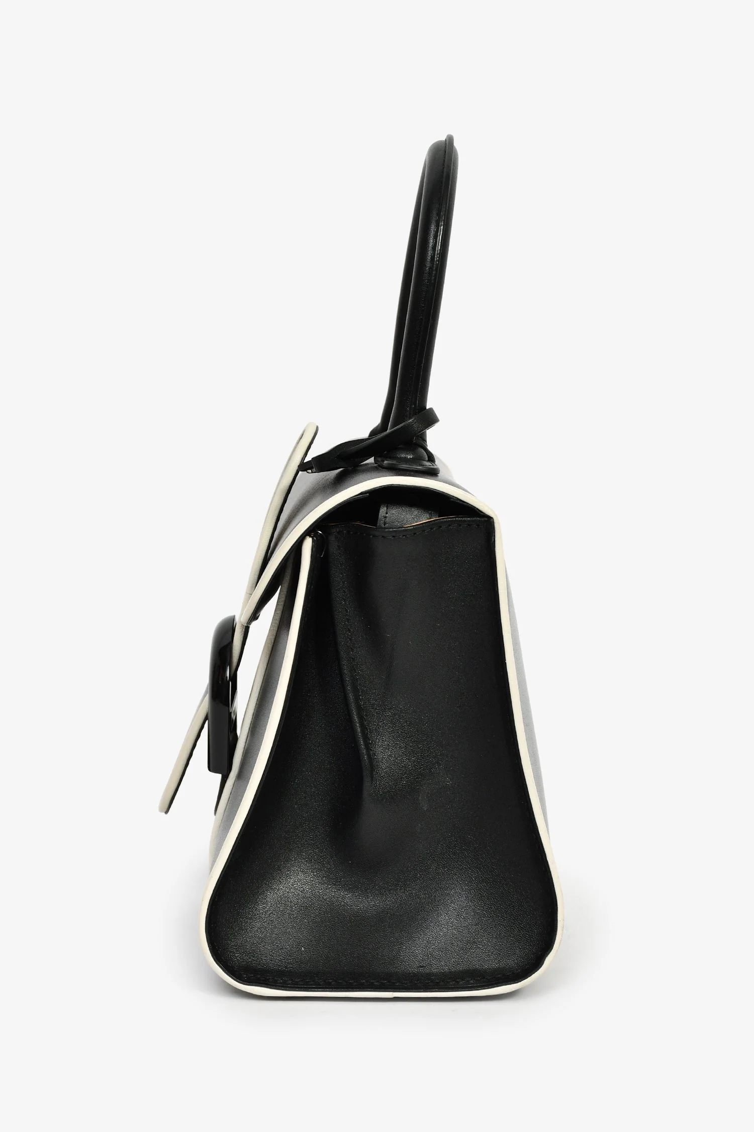 Delvaux Black/White Leather Brilliant Mini Top Handle Bag with Strap - Image 4