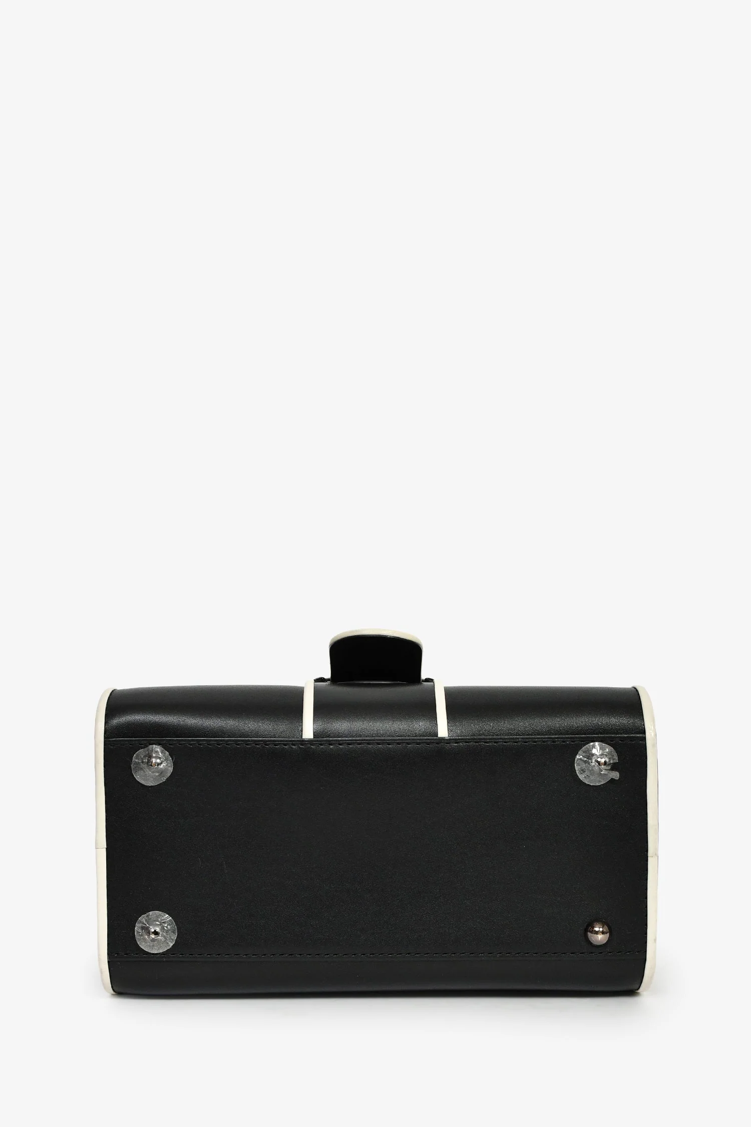 Delvaux Black/White Leather Brilliant Mini Top Handle Bag with Strap - Image 5