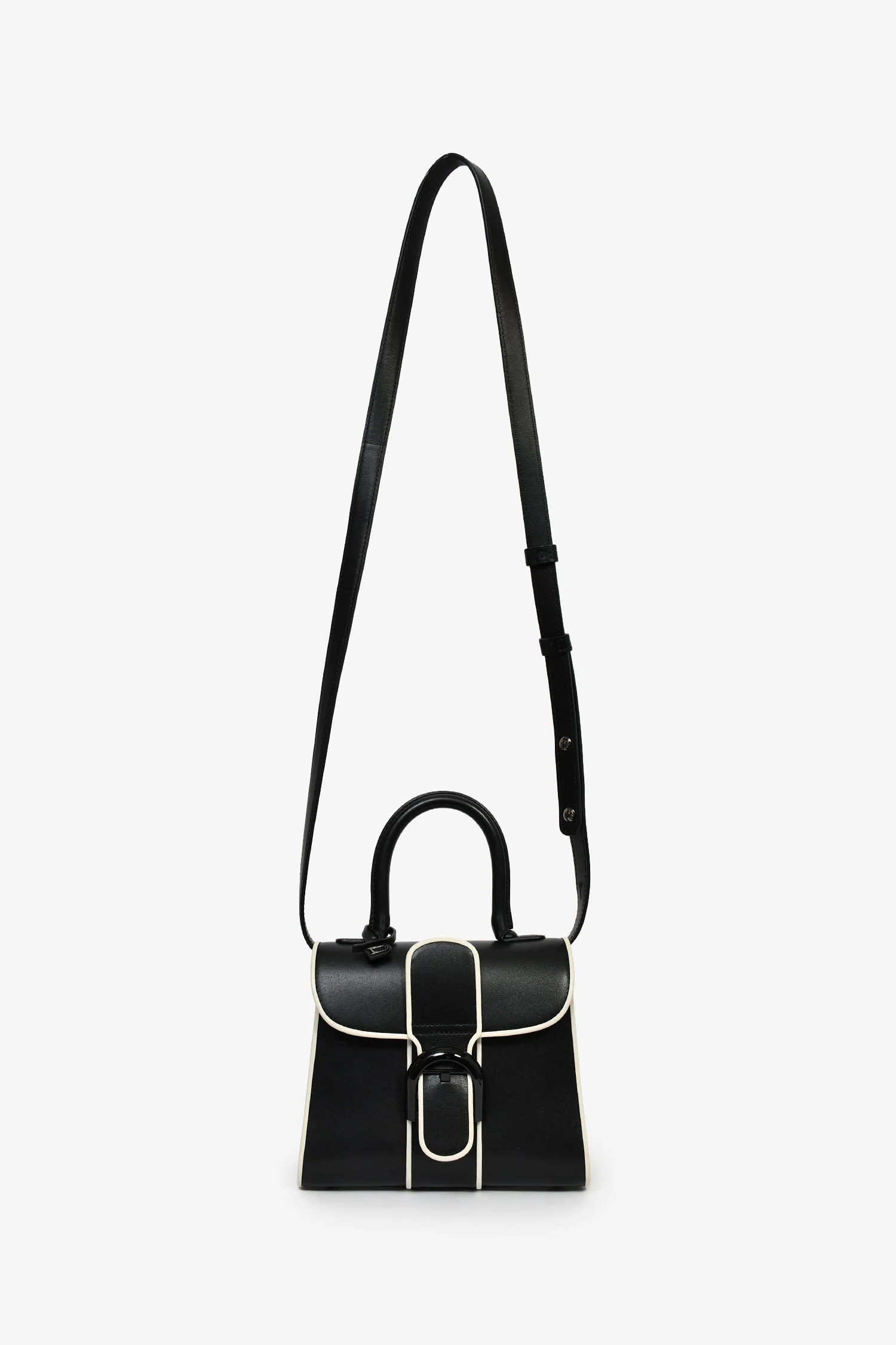 Delvaux Black/White Leather Brilliant Mini Top Handle Bag with Strap - Image 6