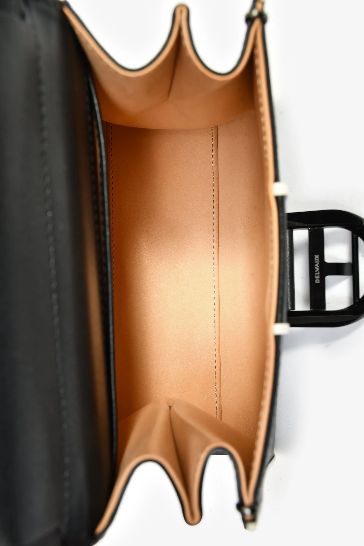 Delvaux Black/White Leather Brilliant Mini Top Handle Bag with Strap - Image 7