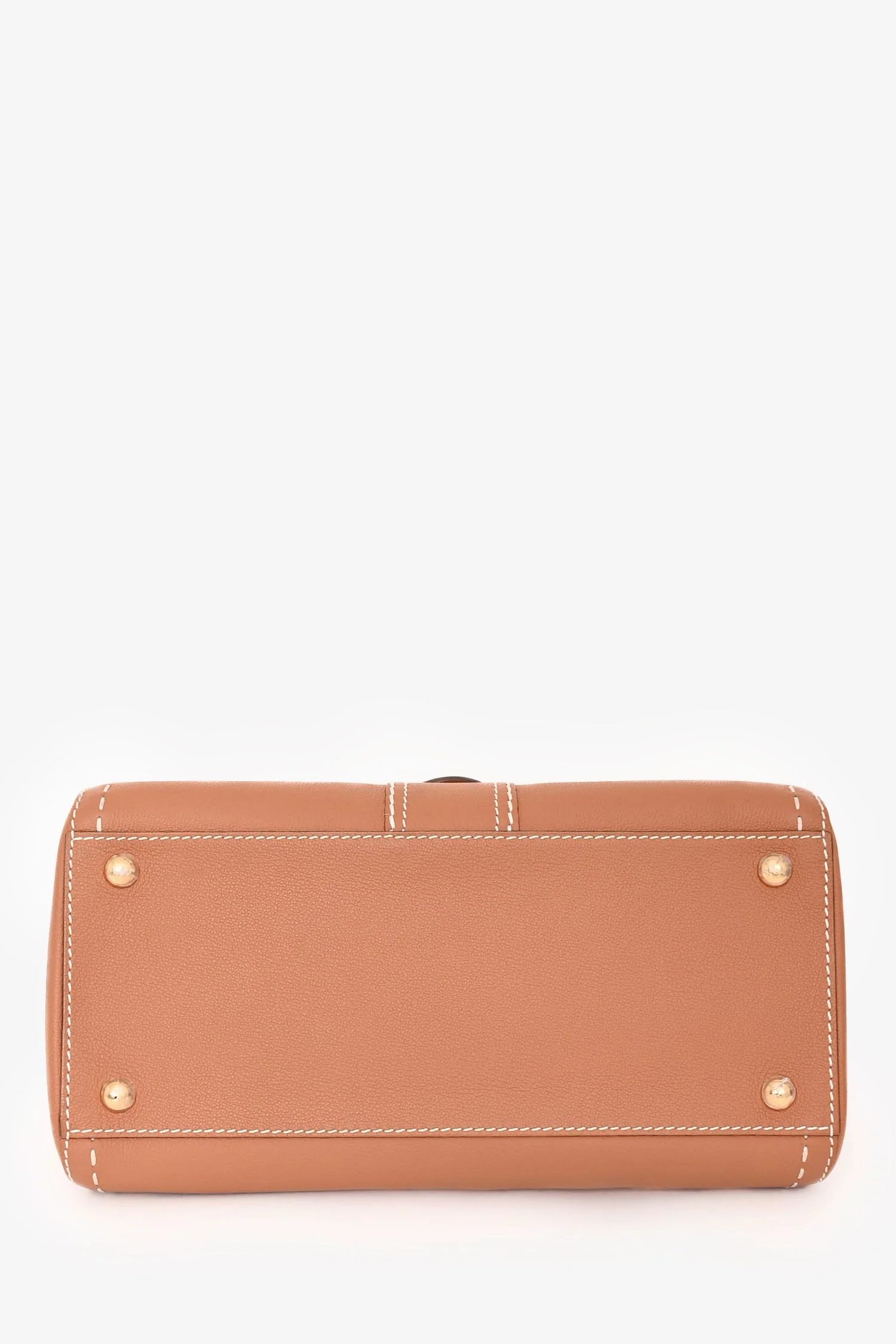 Delvaux Brown Leather Stitch Detail Le Brilliant MM Top Handle Gold Hardware with Strap - Image 5