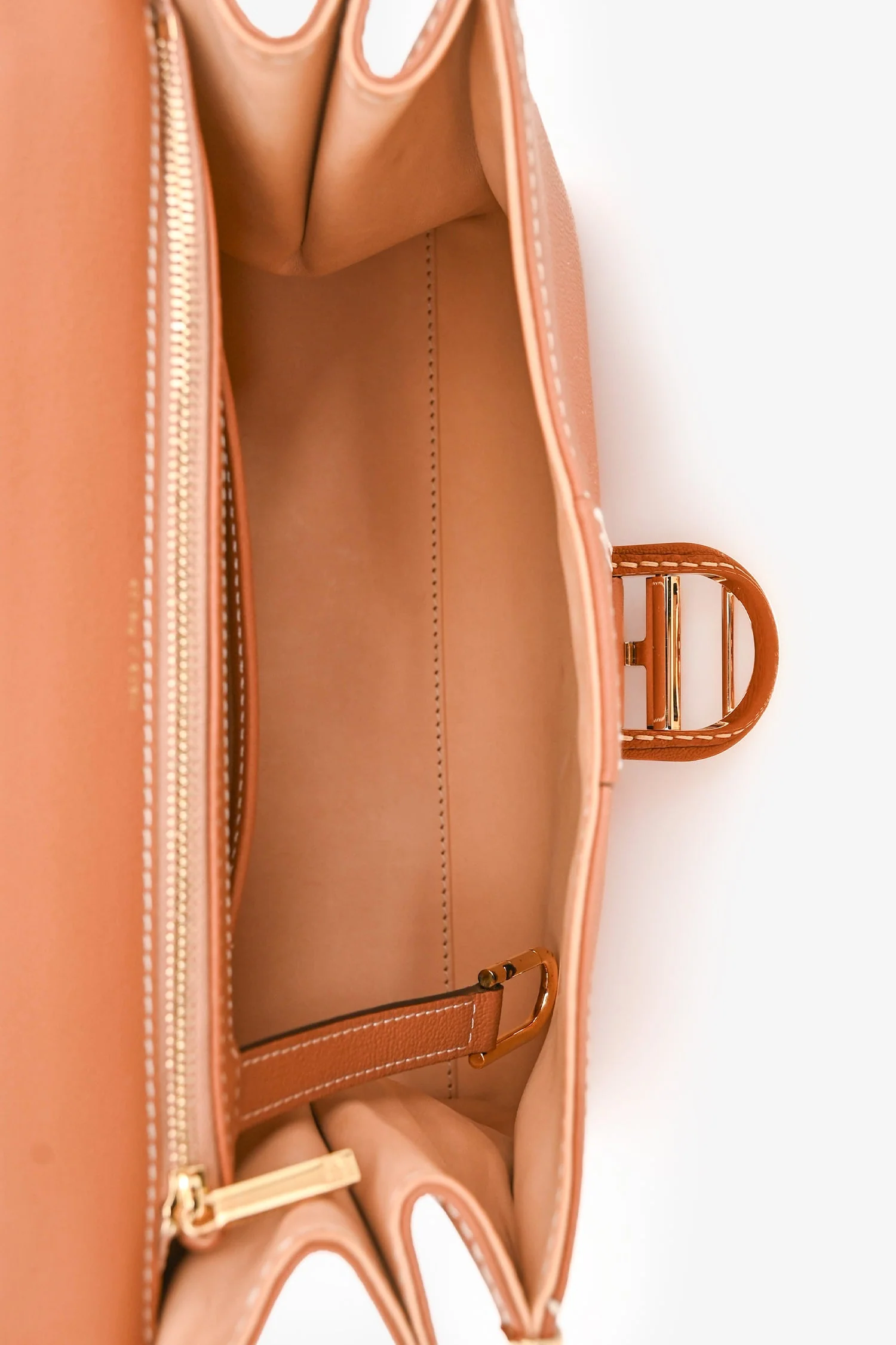 Delvaux Brown Leather Stitch Detail Le Brilliant MM Top Handle Gold Hardware with Strap - Image 7