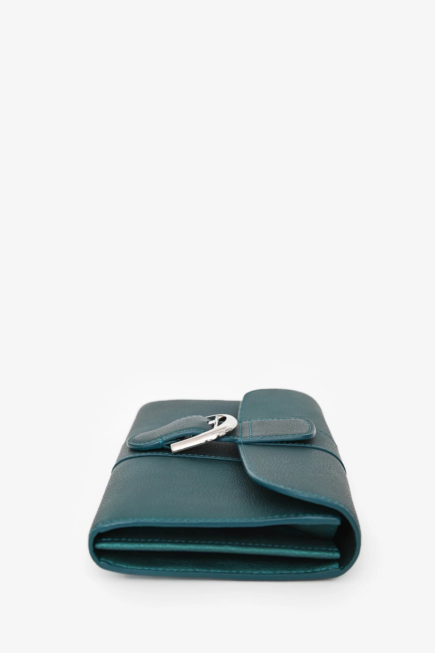 Delvaux Green Metallic Leather Brilliant Wallet On Chain SHW - Image 4