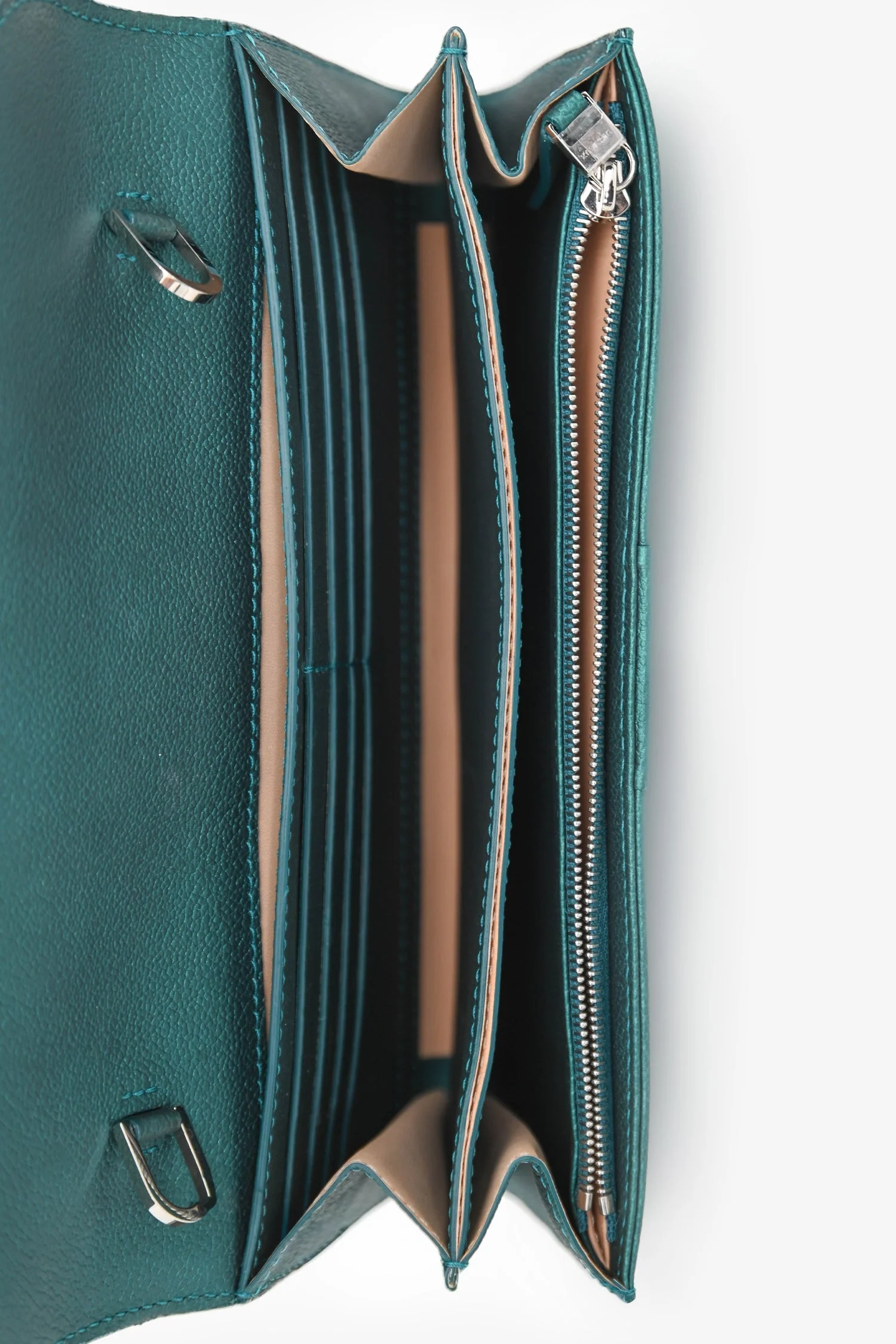 Delvaux Green Metallic Leather Brilliant Wallet On Chain SHW - Image 6