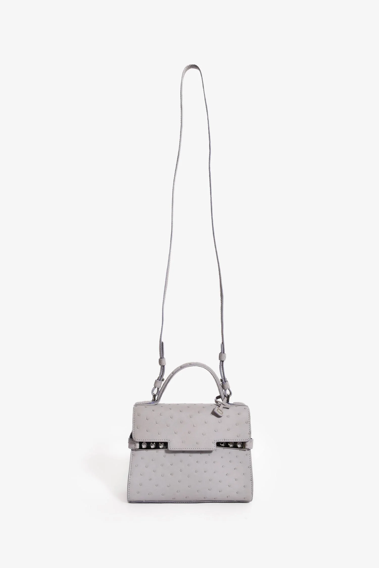 Delvaux Purplish Grey Pstrich Leather Tempete PM with Strap - Image 8