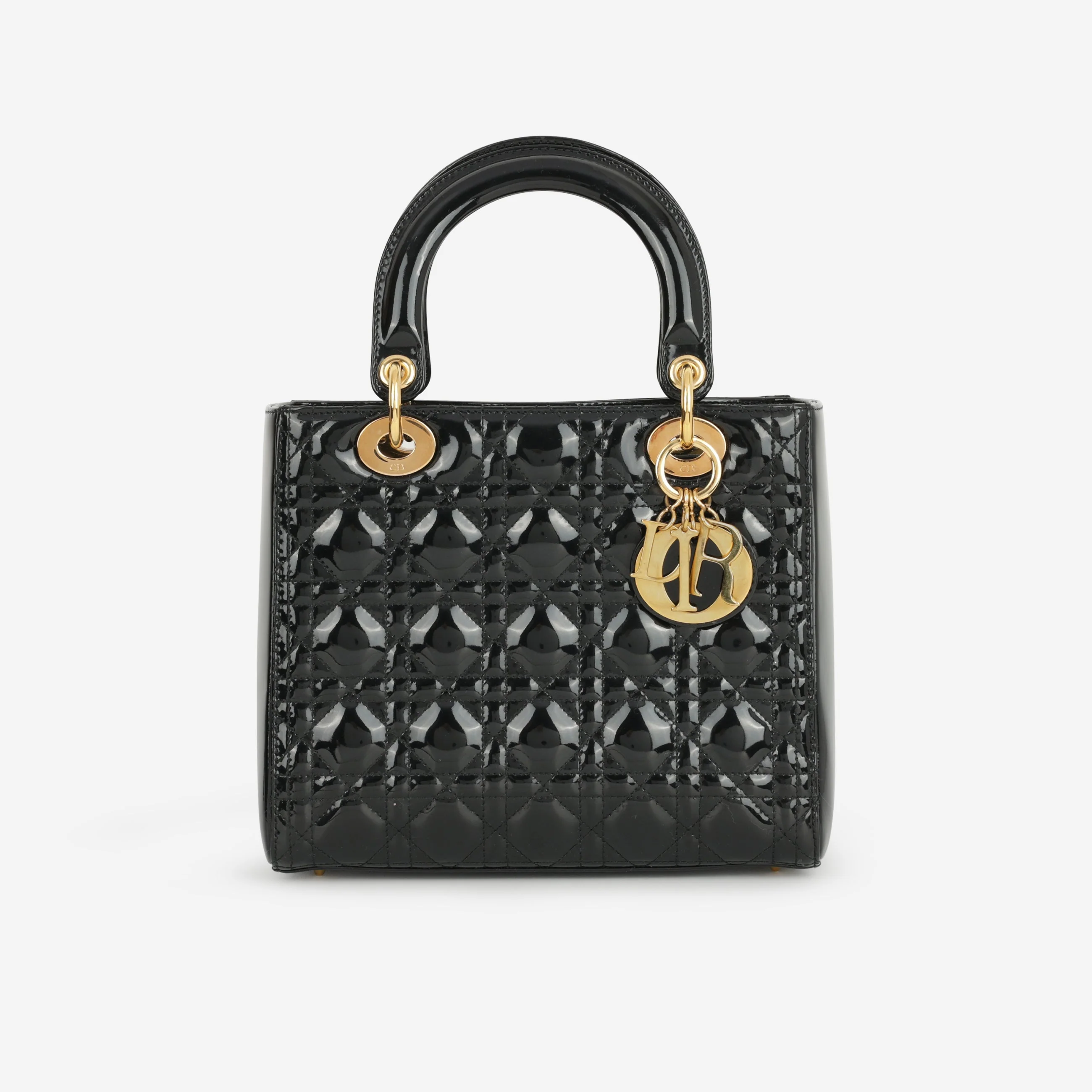 Dior Medium Lady Dior - Black Patent | Gold Hardware
