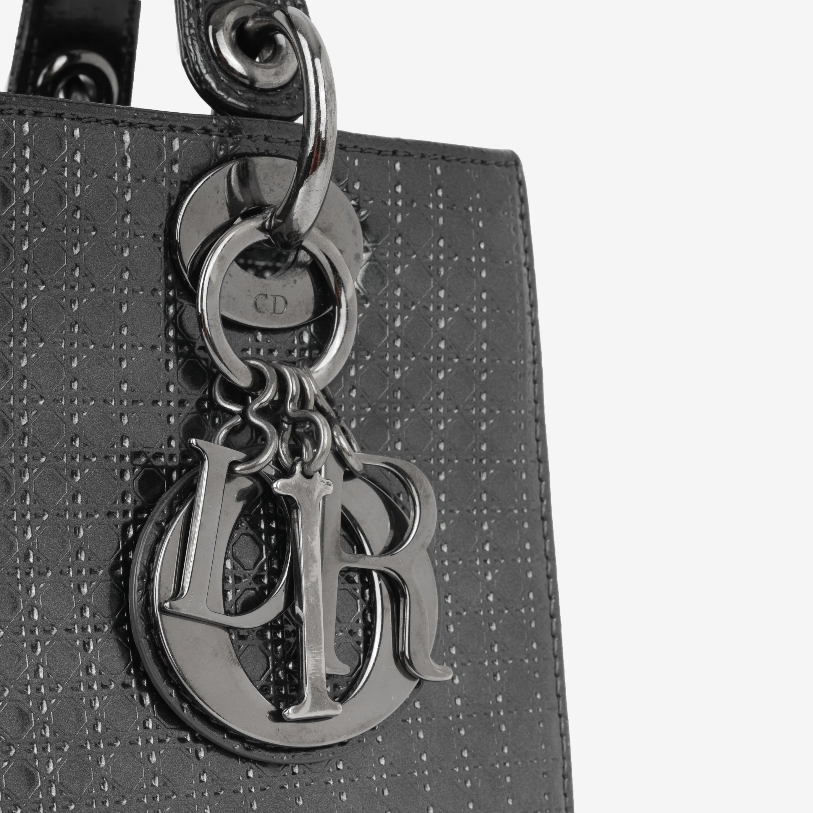 Dior Medium Lady Dior  - Dark Grey Metallic Microcannage | Ruthenium Hardware - Image 8