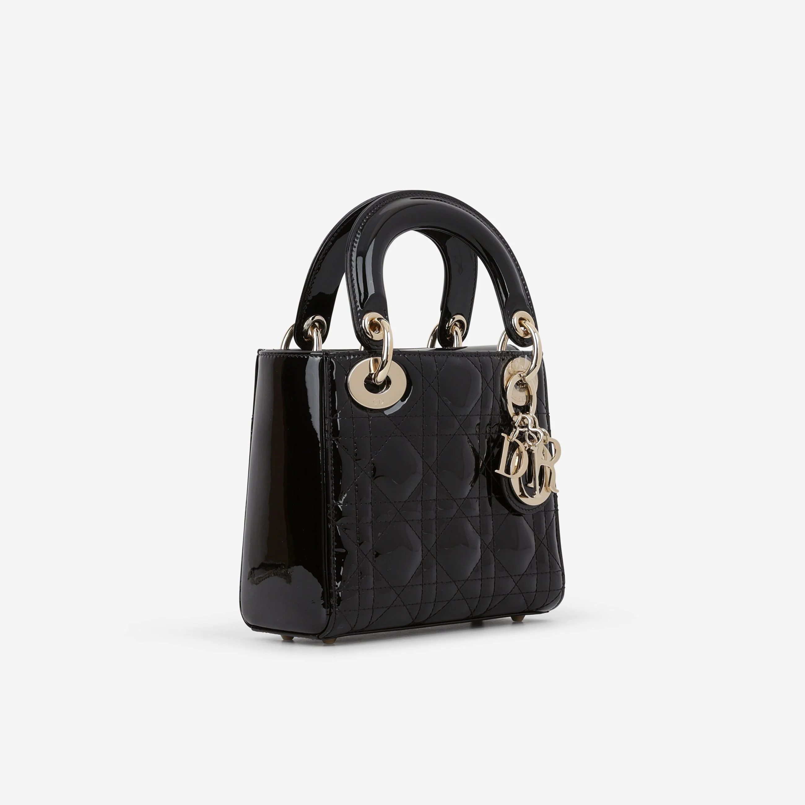 Dior Mini Lady Dior - Black Patent | Champagne Gold Hardware - Image 2
