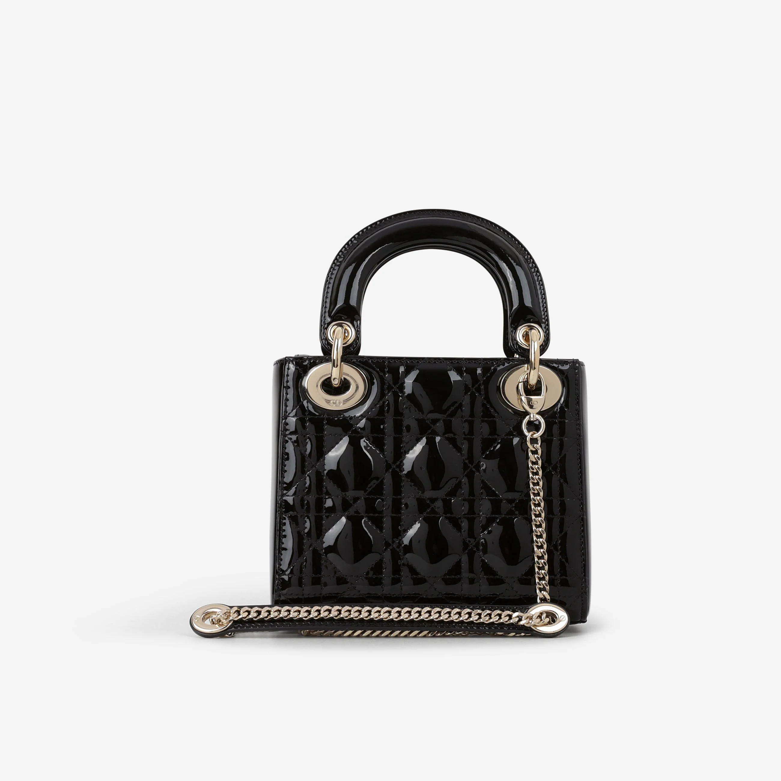 Dior Mini Lady Dior - Black Patent | Champagne Gold Hardware - Image 3