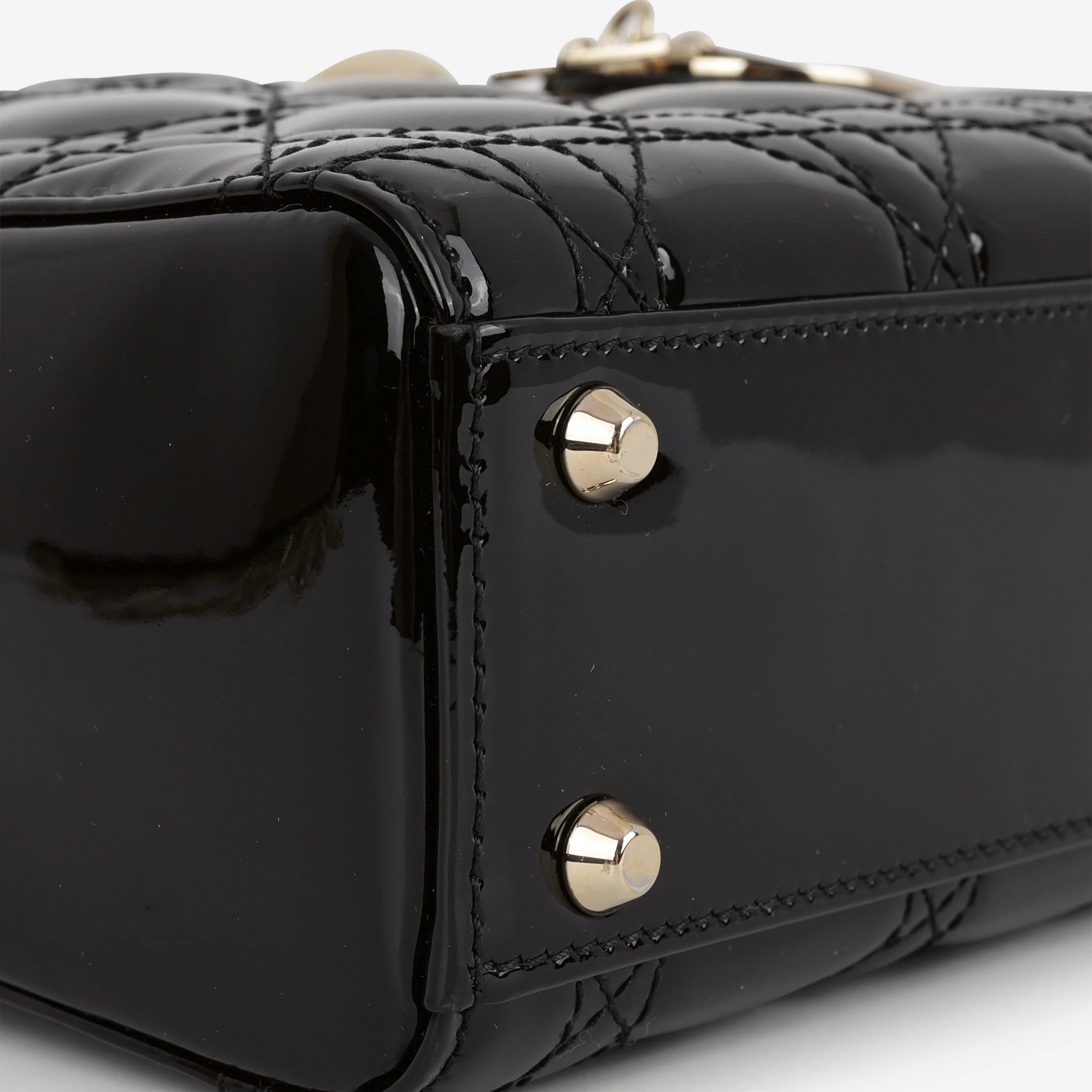 Dior Mini Lady Dior - Black Patent | Champagne Gold Hardware - Image 5