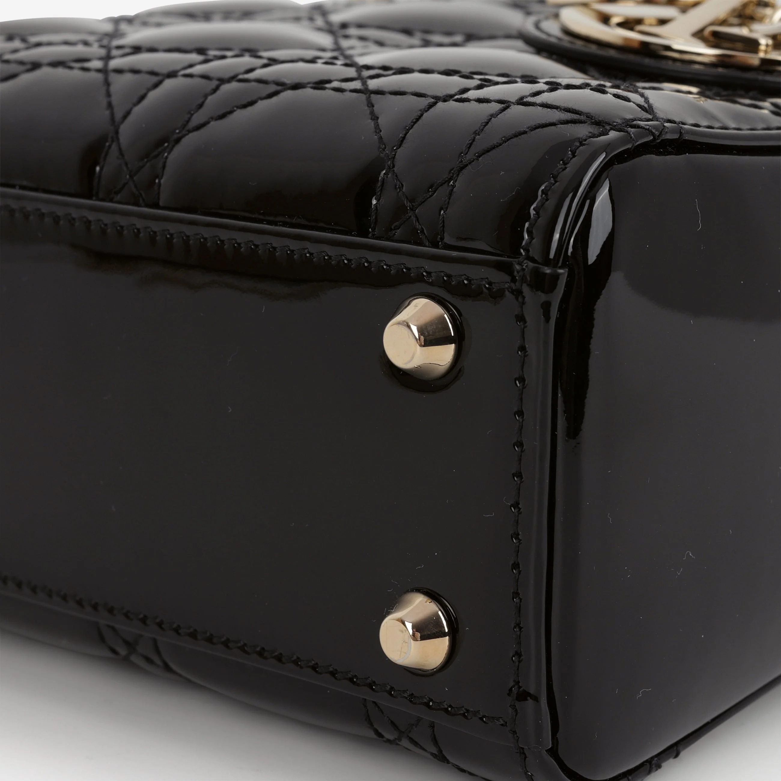 Dior Mini Lady Dior - Black Patent | Champagne Gold Hardware - Image 6