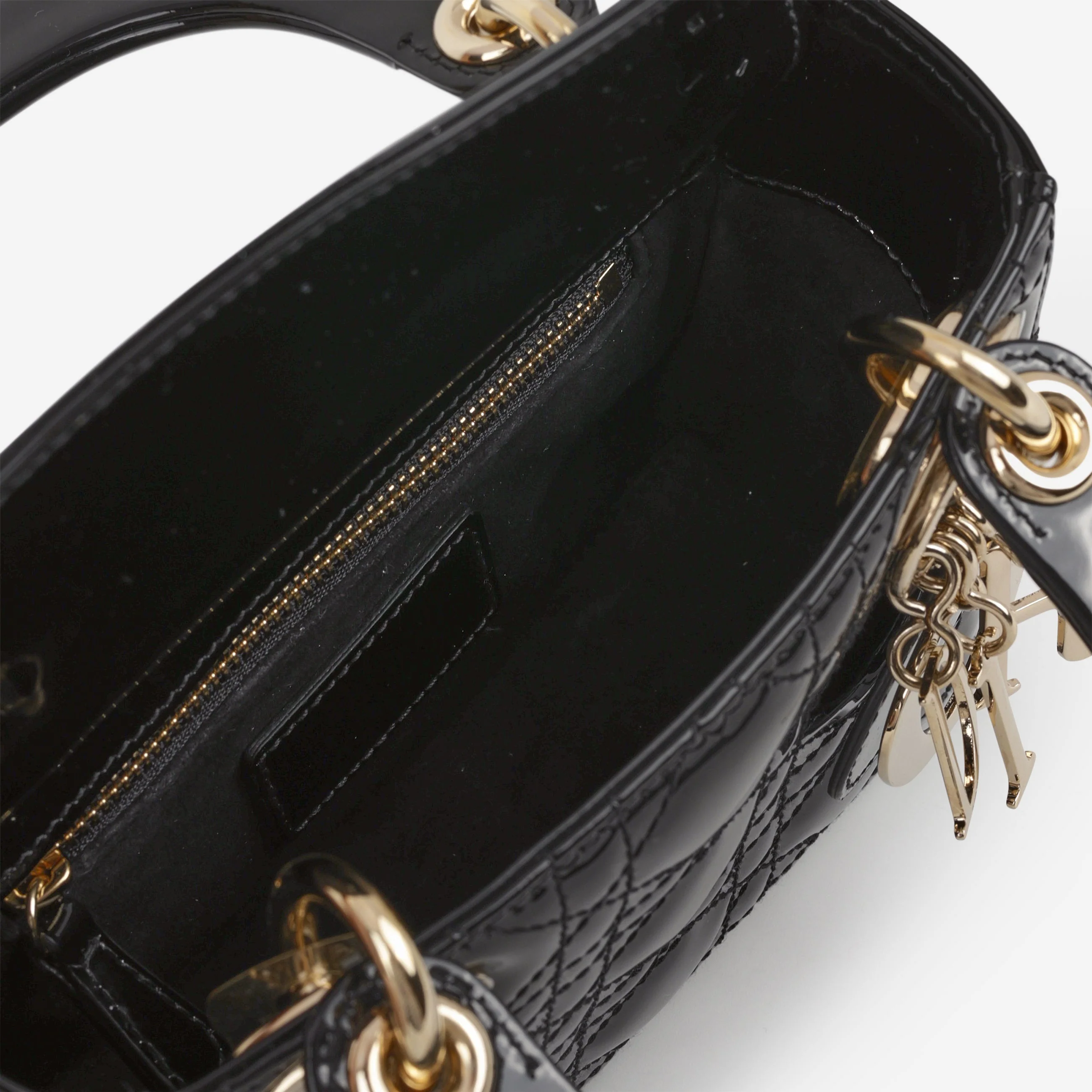 Dior Mini Lady Dior - Black Patent | Champagne Gold Hardware - Image 7