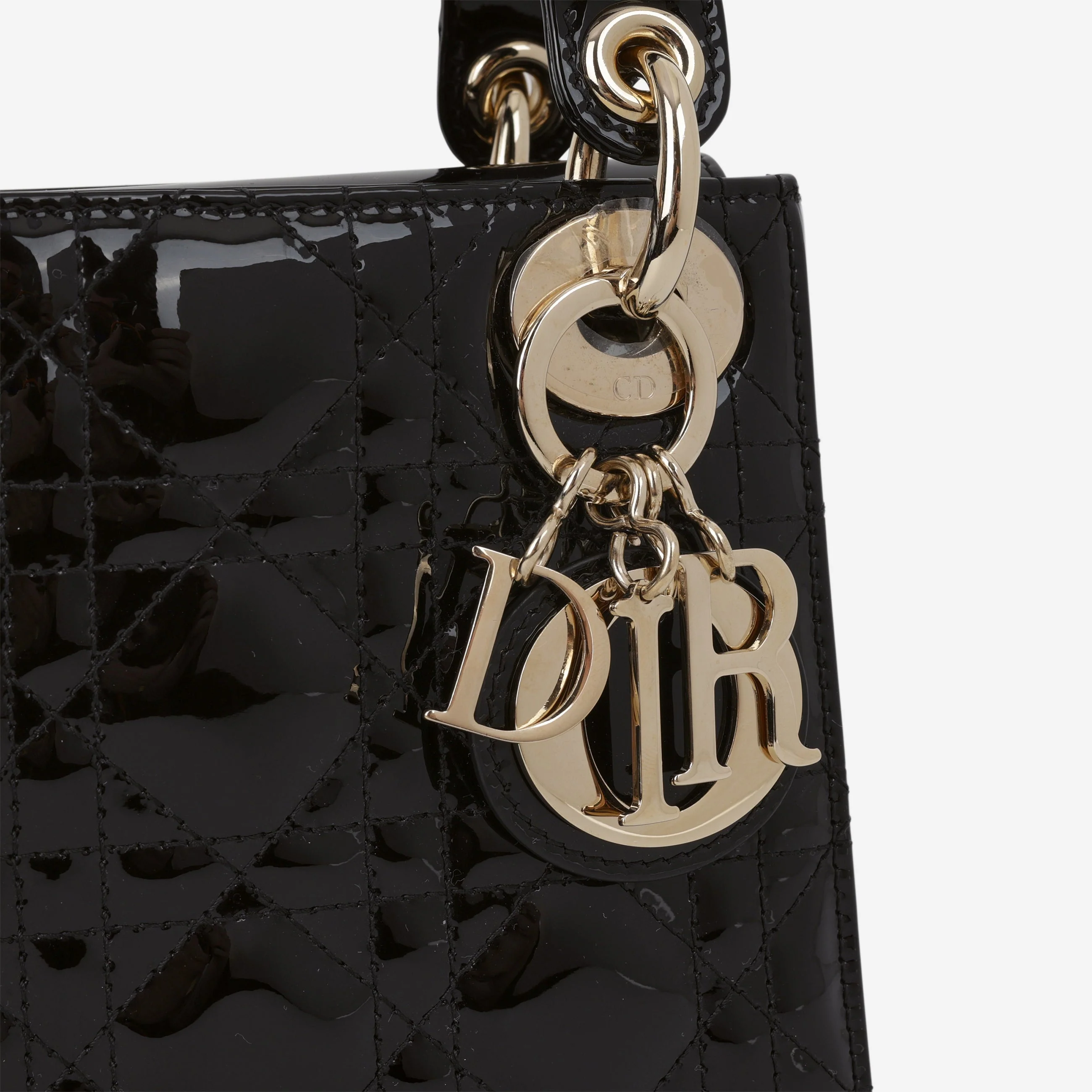 Dior Mini Lady Dior - Black Patent | Champagne Gold Hardware - Image 8