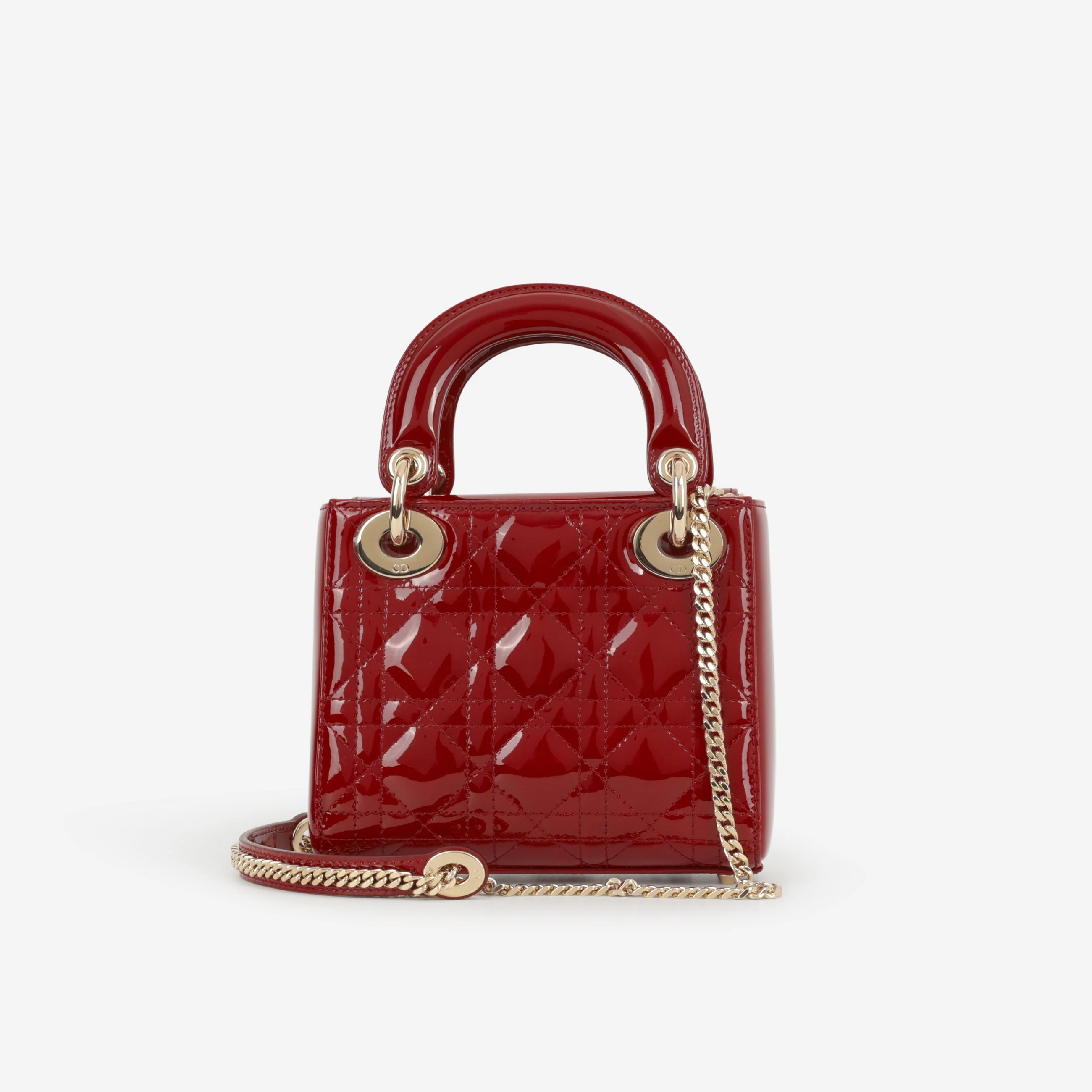 Dior Mini Lady Dior - Cherry Red Patent | Champagne Gold Hardware - Image 2