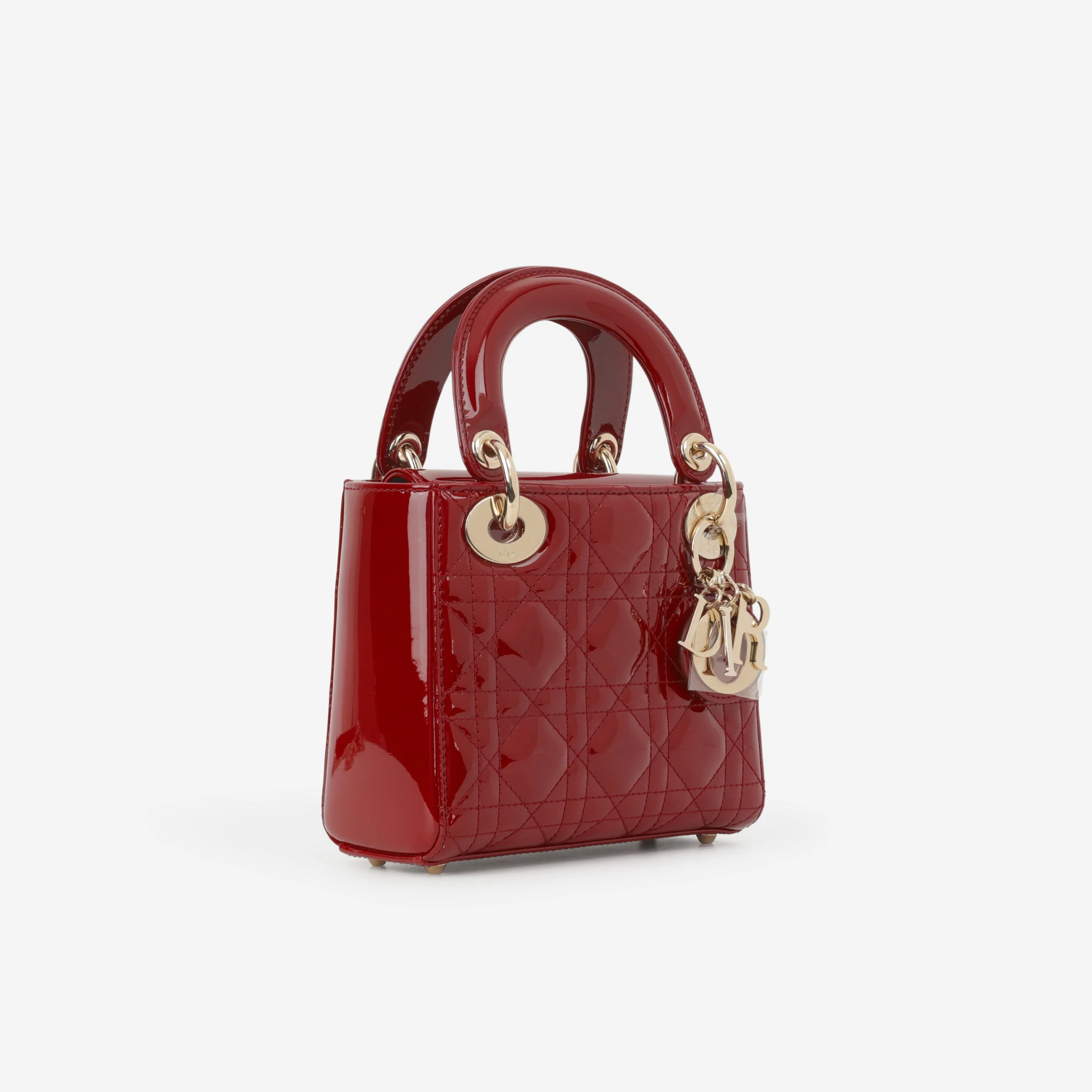 Dior Mini Lady Dior - Cherry Red Patent | Champagne Gold Hardware - Image 3