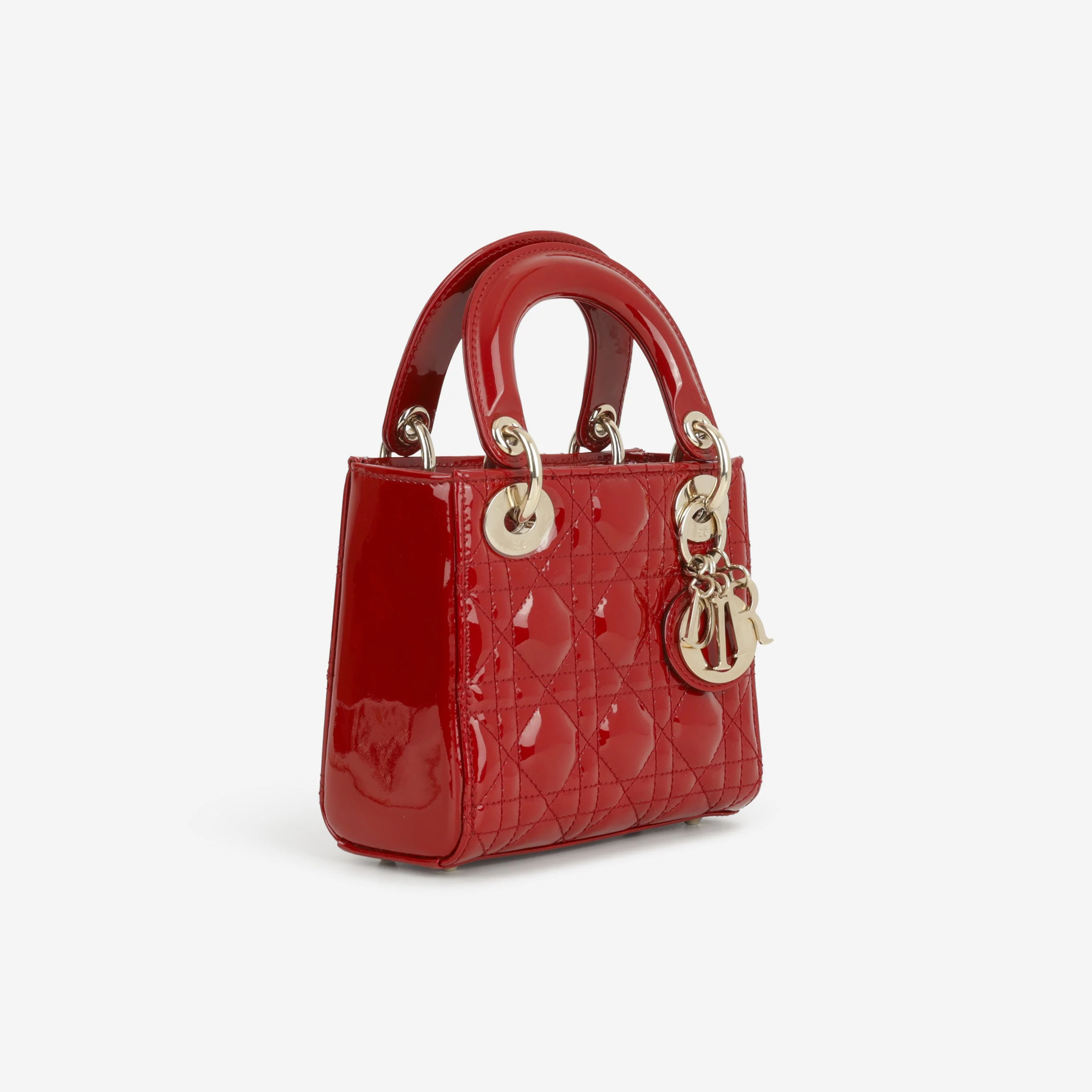 Dior Mini Lady Dior - Cherry Red Patent | Champagne Gold Hardware - Image 2