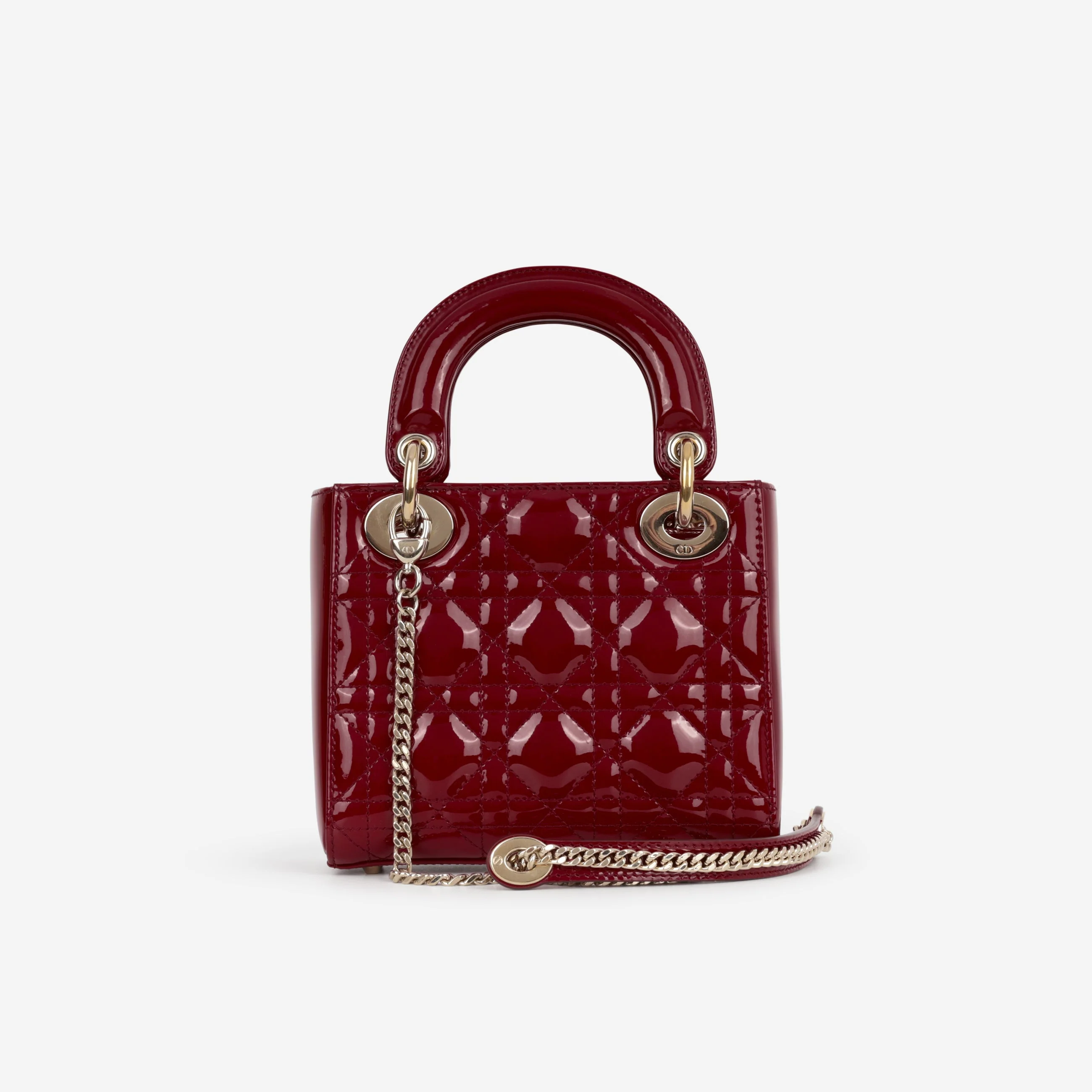 Dior Mini Lady Dior - Cherry Red Patent | Champagne Gold Hardware - Image 2