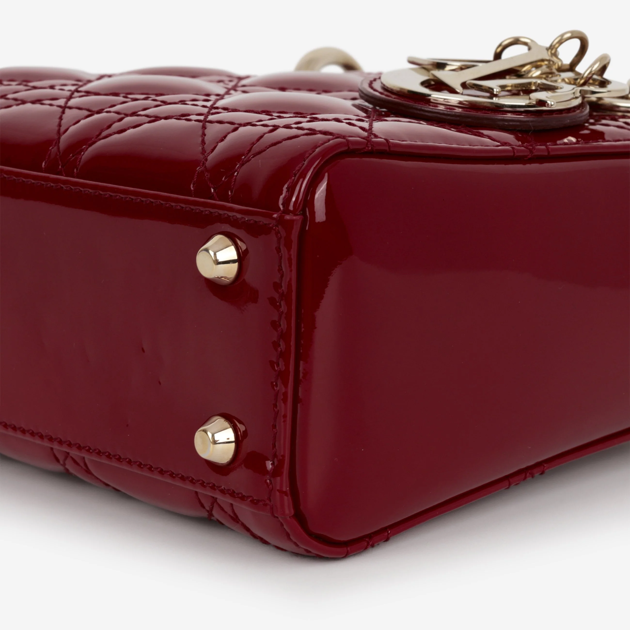 Dior Mini Lady Dior - Cherry Red Patent | Champagne Gold Hardware - Image 4
