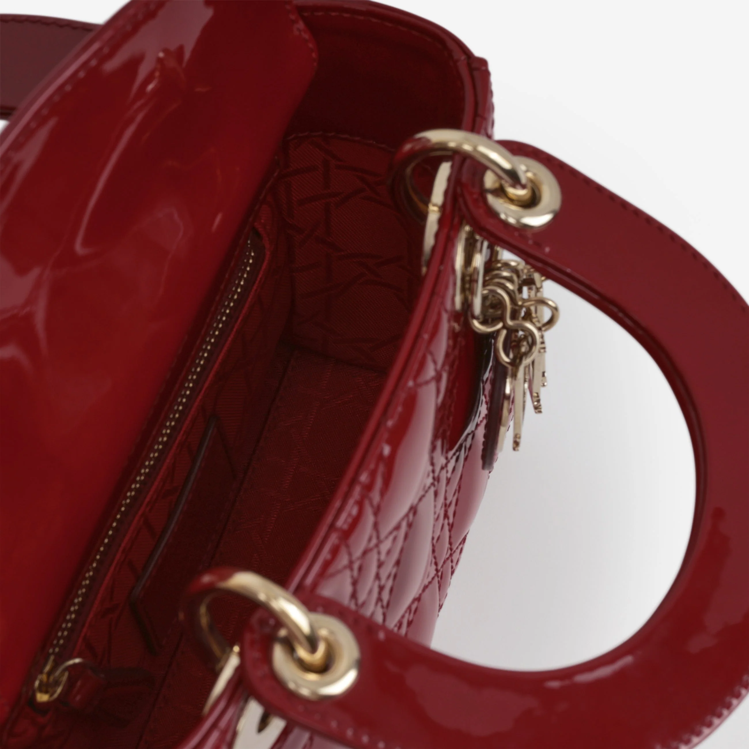 Dior Mini Lady Dior - Cherry Red Patent | Champagne Gold Hardware - Image 6