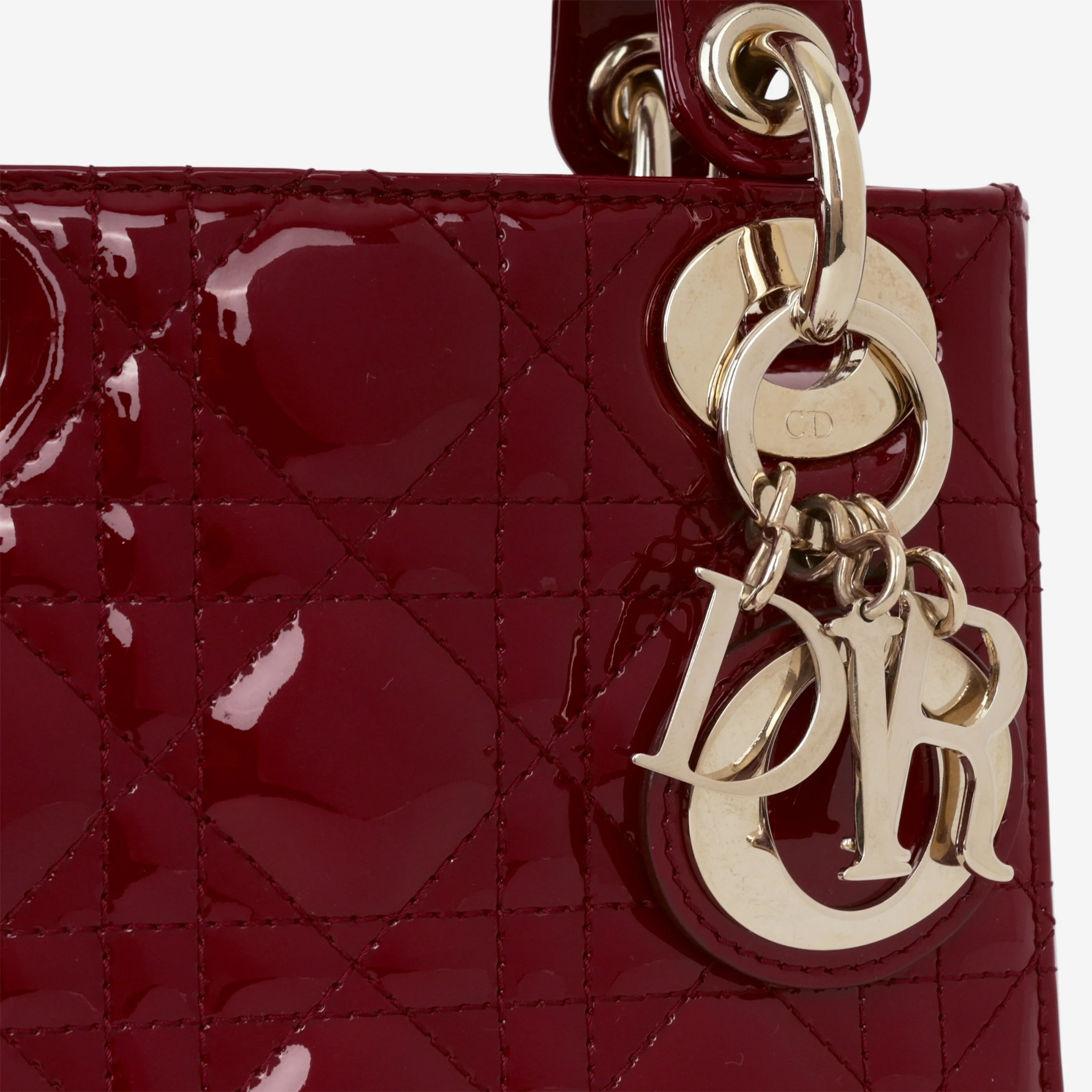 Dior Mini Lady Dior - Cherry Red Patent | Champagne Gold Hardware - Image 7