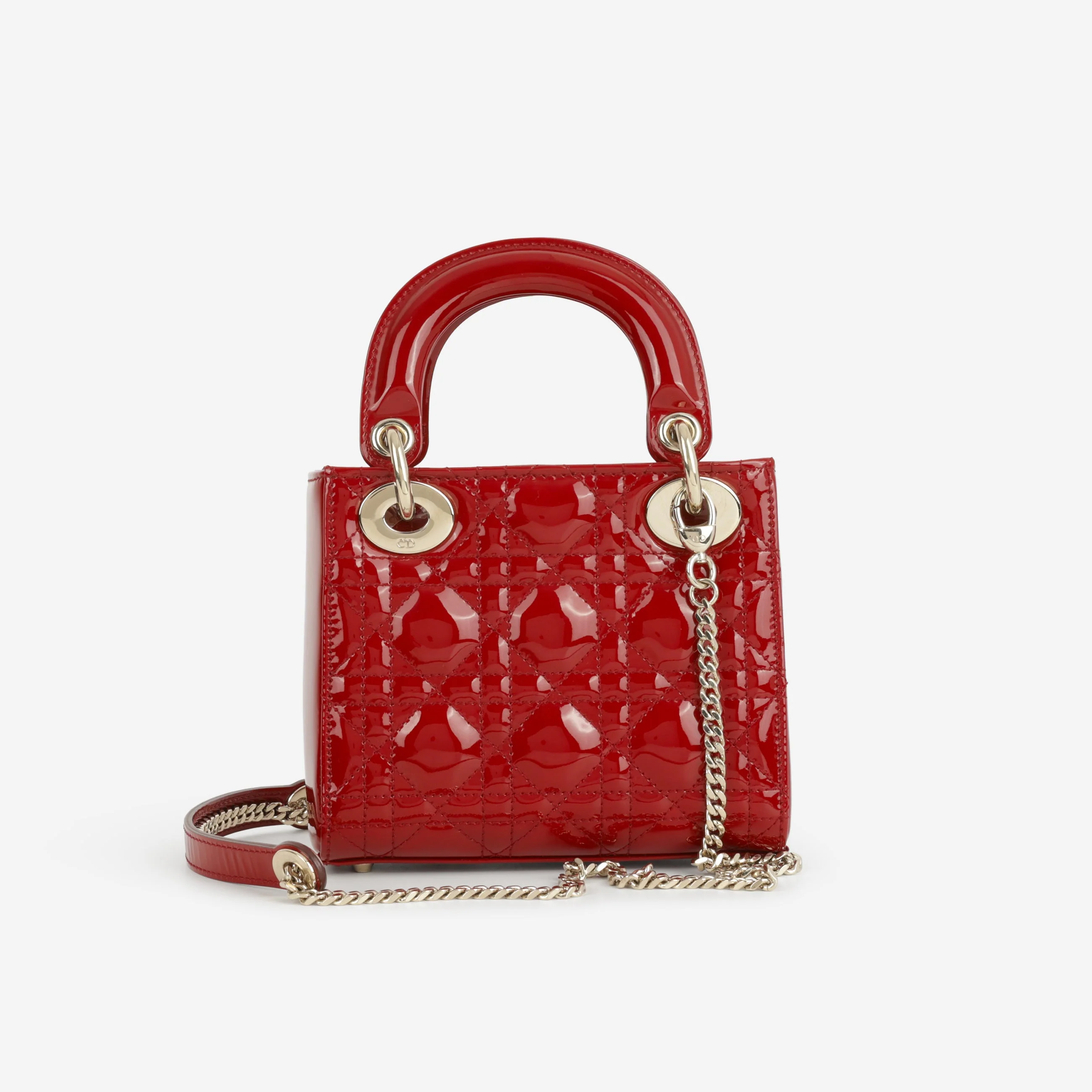 Dior Mini Lady Dior - Cherry Red Patent | Champagne Gold Hardware - Image 3
