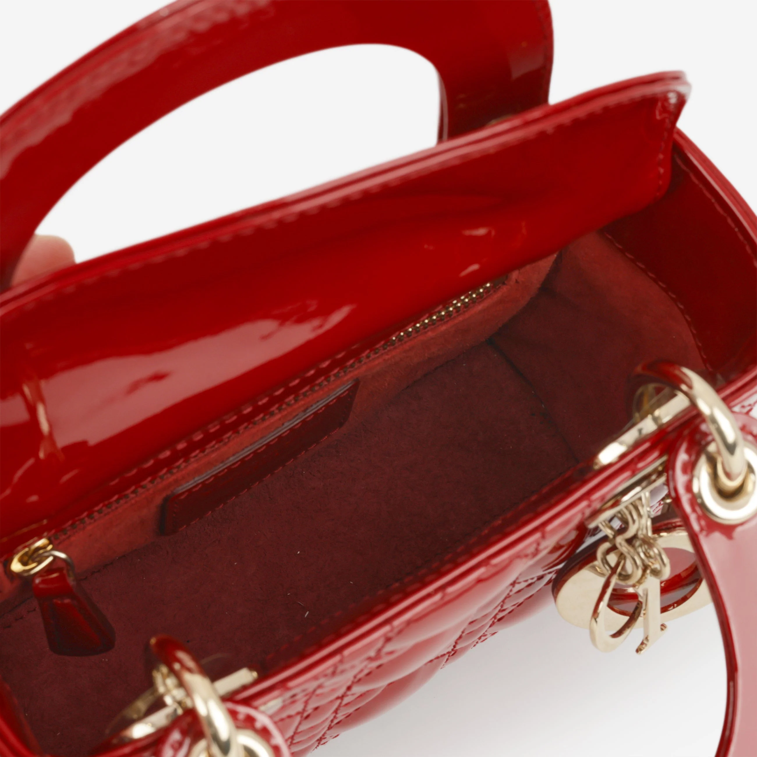 Dior Mini Lady Dior - Cherry Red Patent | Champagne Gold Hardware - Image 5