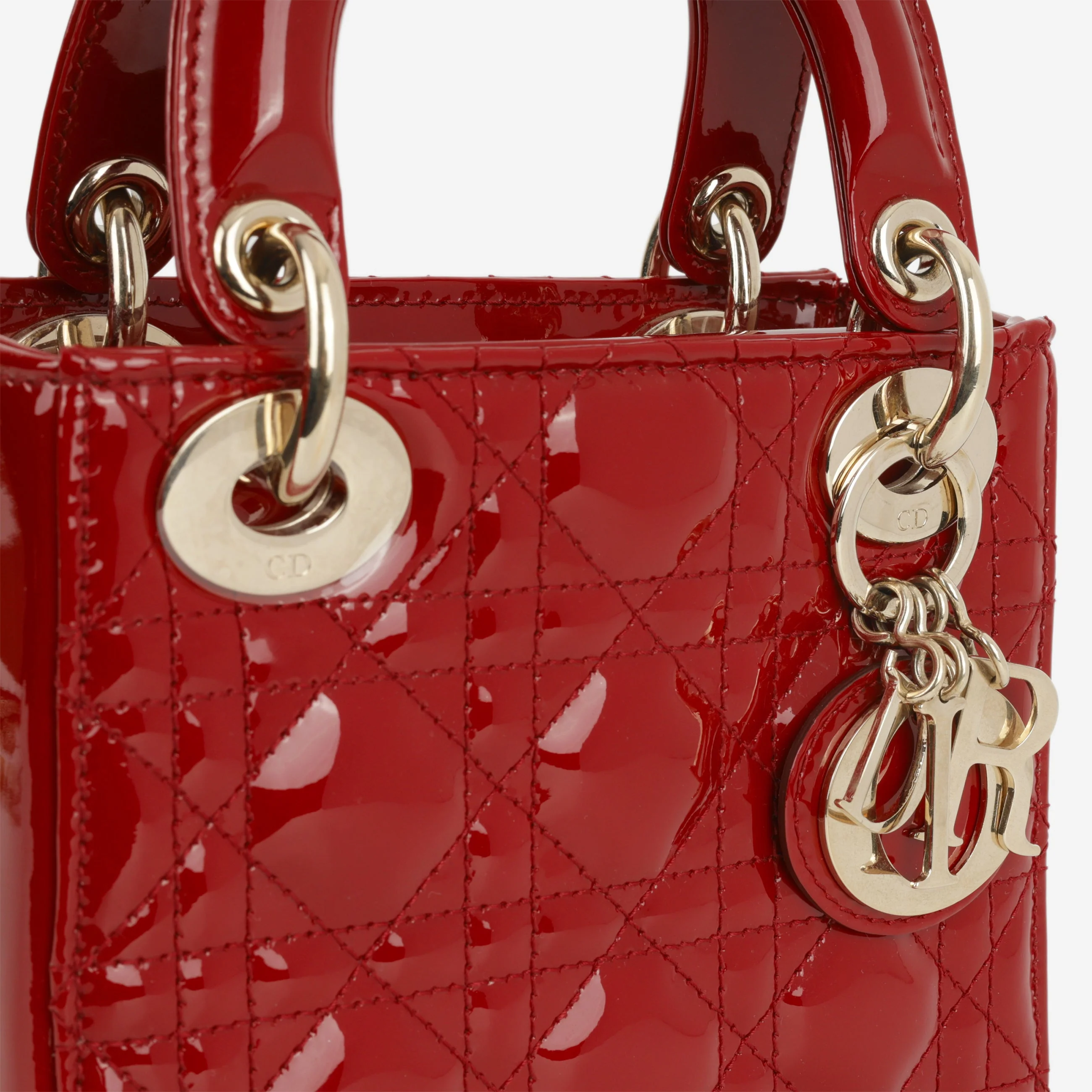Dior Mini Lady Dior - Cherry Red Patent | Champagne Gold Hardware - Image 6