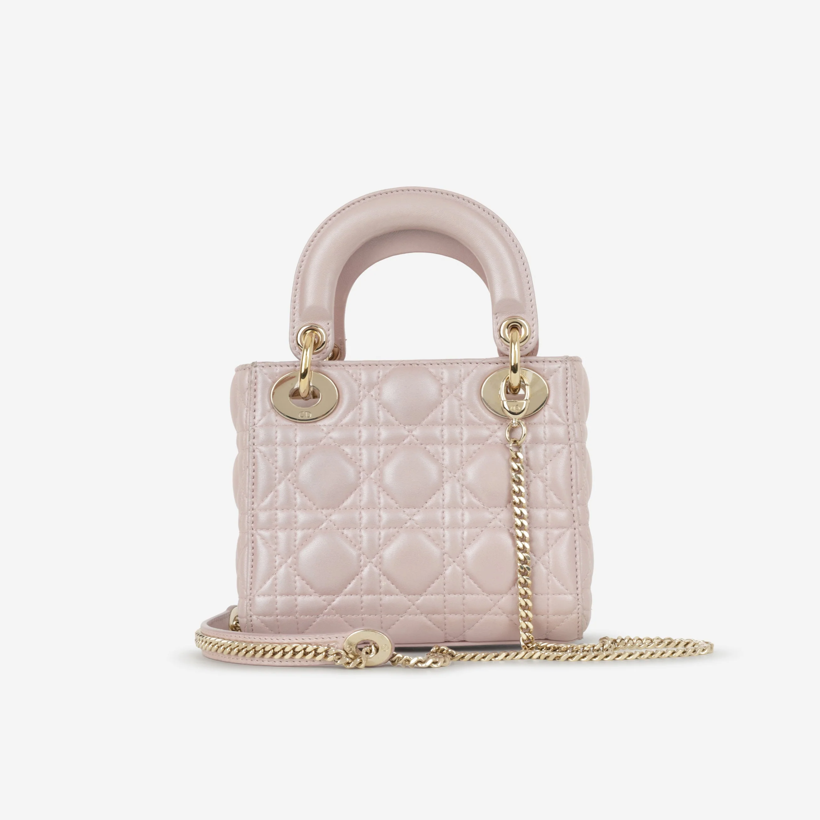Dior Mini Lady Dior - Pearlescent Pink Lambskin | Champagne Gold Hardware - Image 3