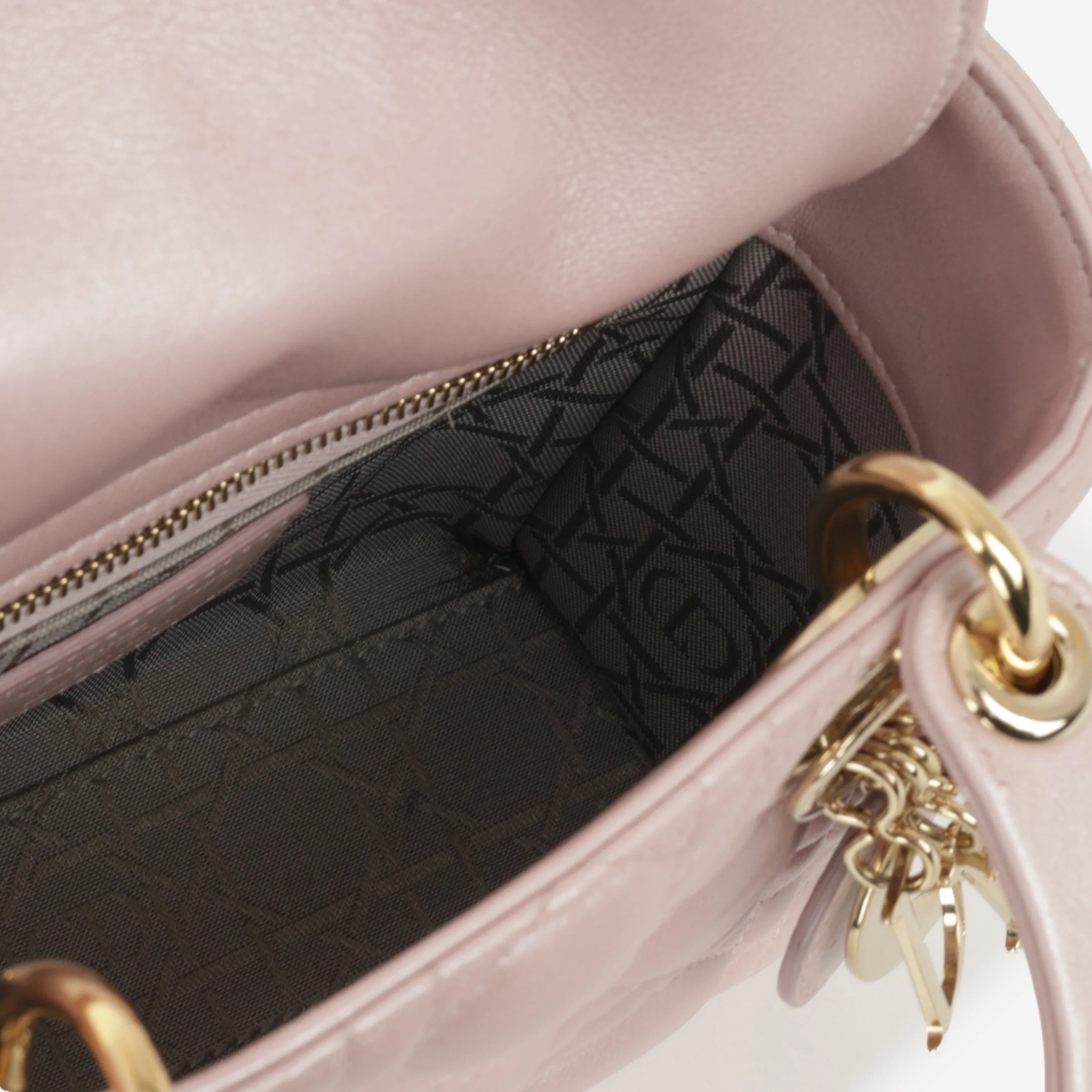 Dior Mini Lady Dior - Pearlescent Pink Lambskin | Champagne Gold Hardware - Image 7