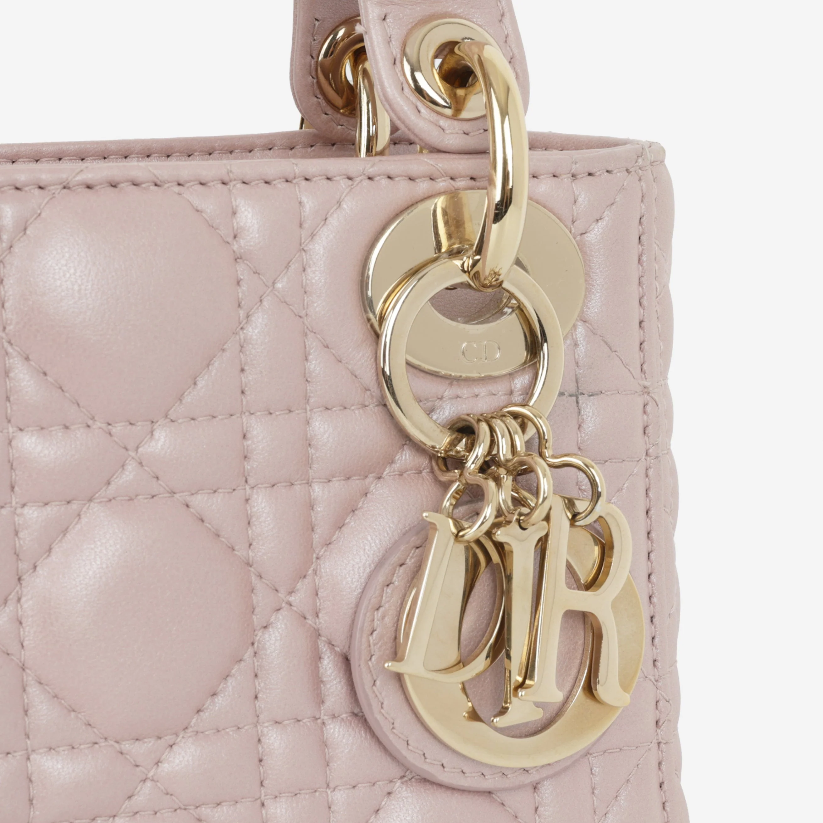 Dior Mini Lady Dior - Pearlescent Pink Lambskin | Champagne Gold Hardware - Image 8