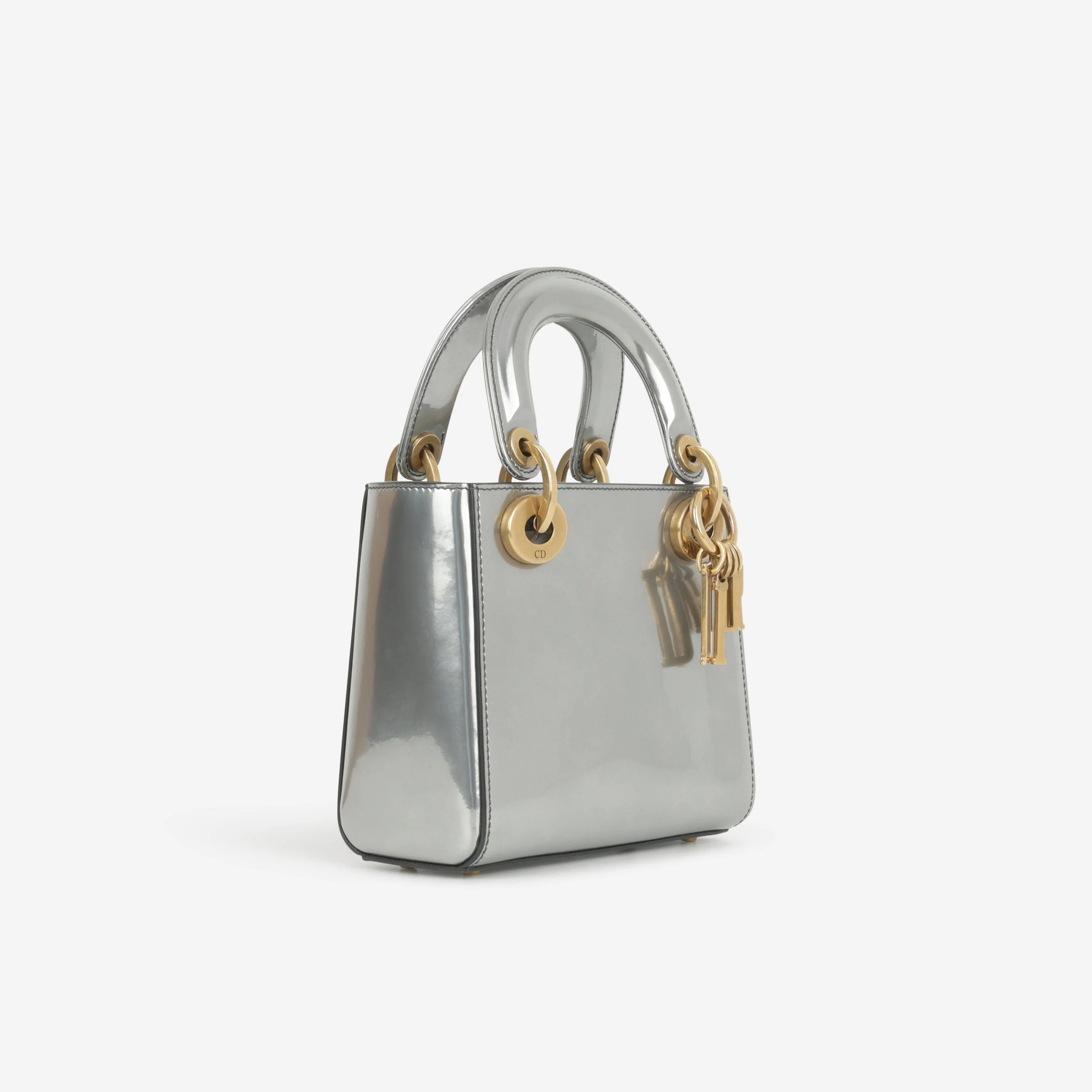 Dior Mini Lady Dior - Silver Glazed Calfskin | Antique Gold Hardware - Image 2