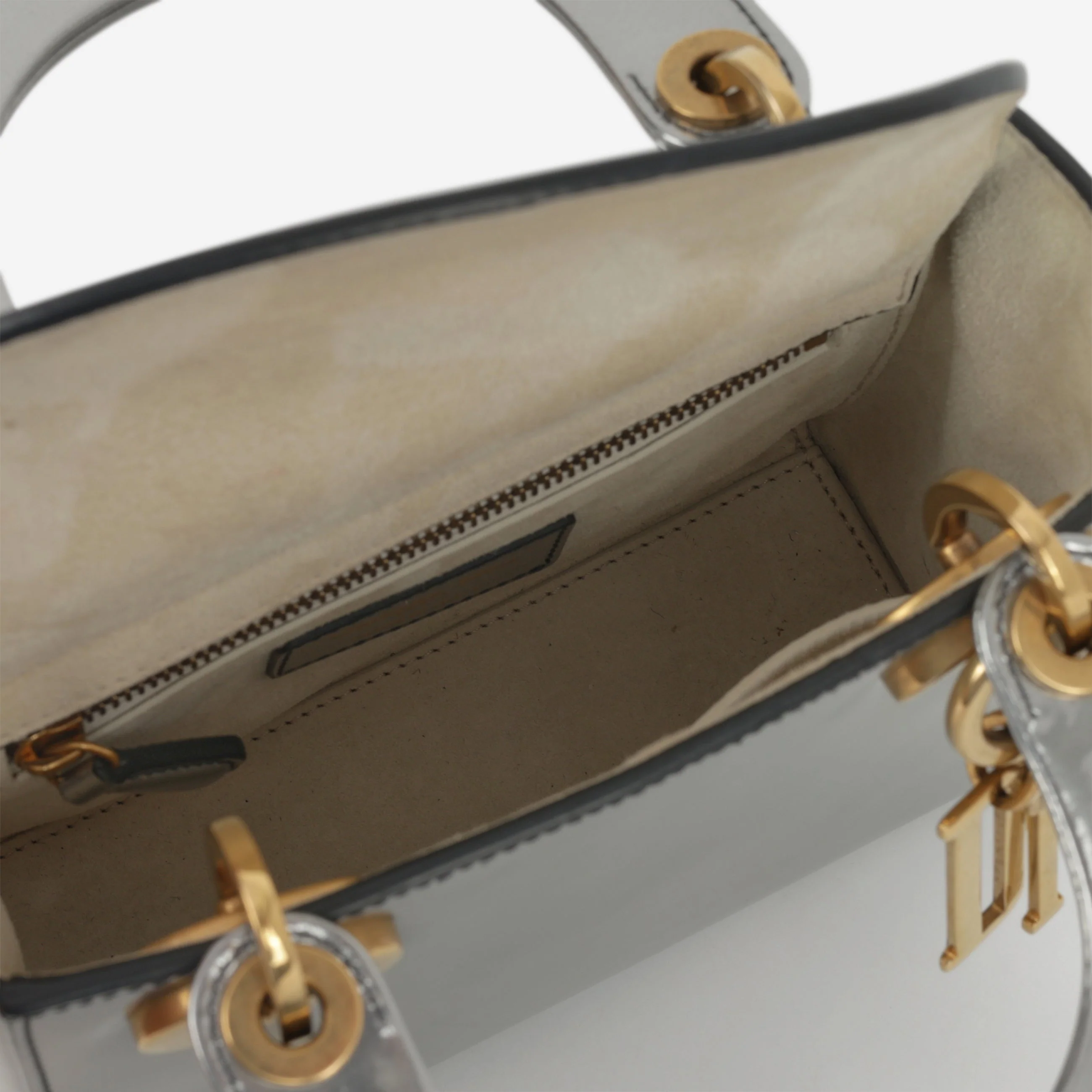 Dior Mini Lady Dior - Silver Glazed Calfskin | Antique Gold Hardware - Image 5
