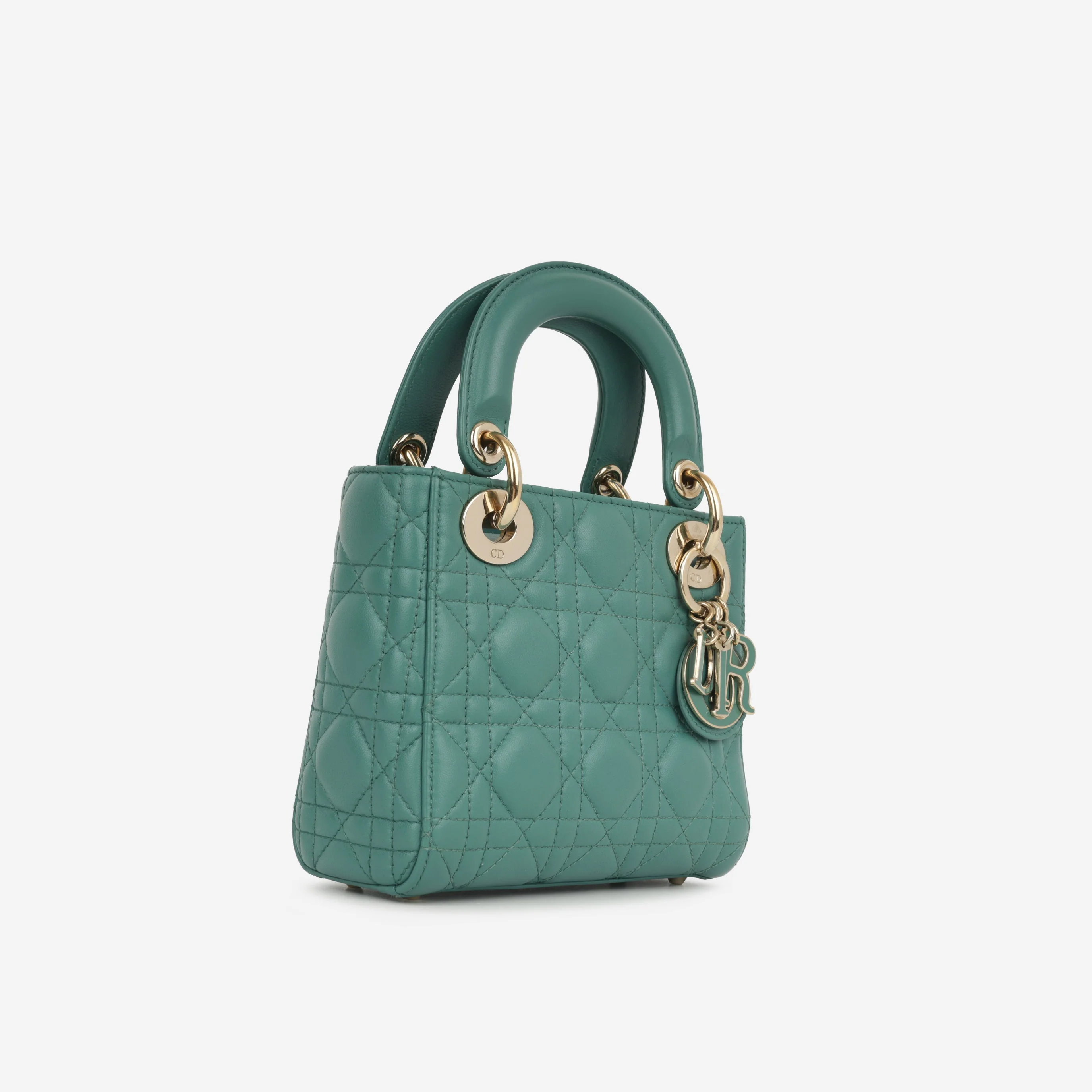 Dior Mini Lady Dior - Teal Lambskin | Champagne Gold Hardware - Image 2