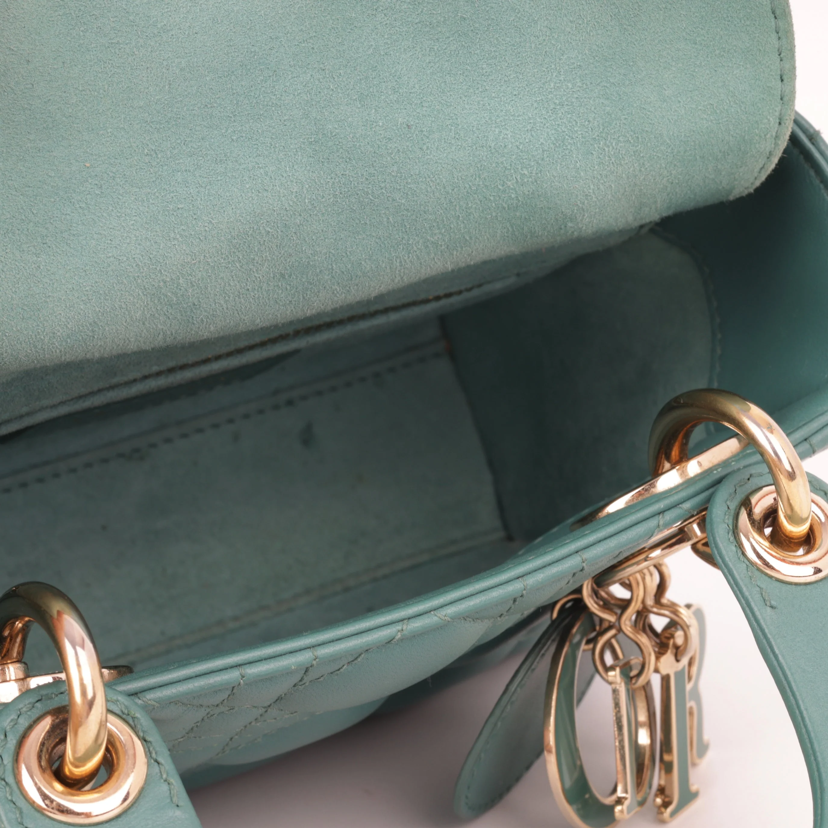Dior Mini Lady Dior - Teal Lambskin | Champagne Gold Hardware - Image 3