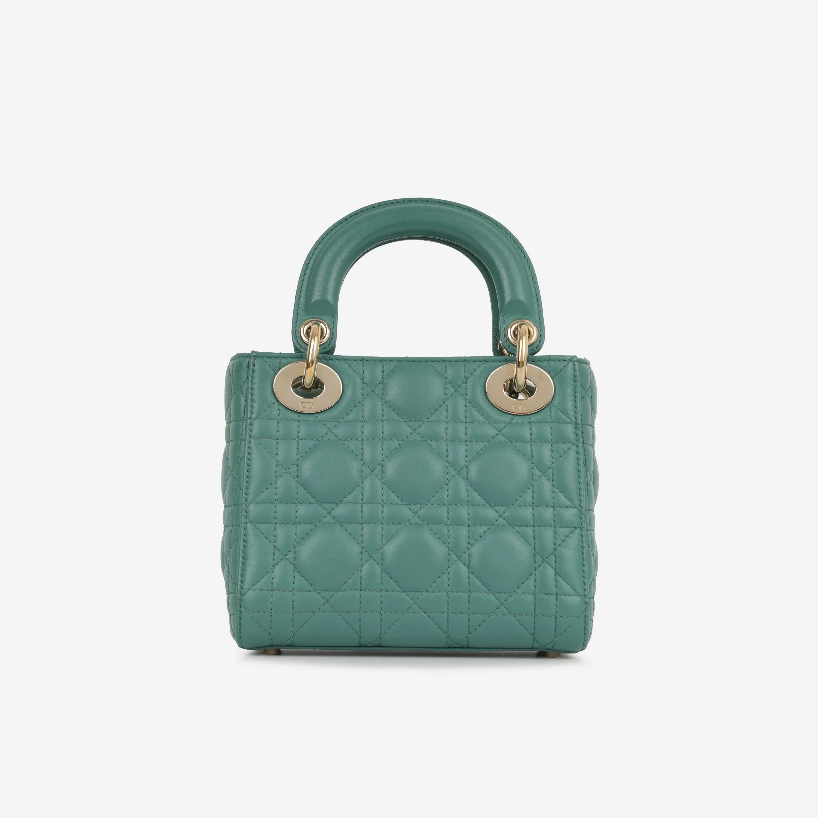 Dior Mini Lady Dior - Teal Lambskin | Champagne Gold Hardware - Image 4