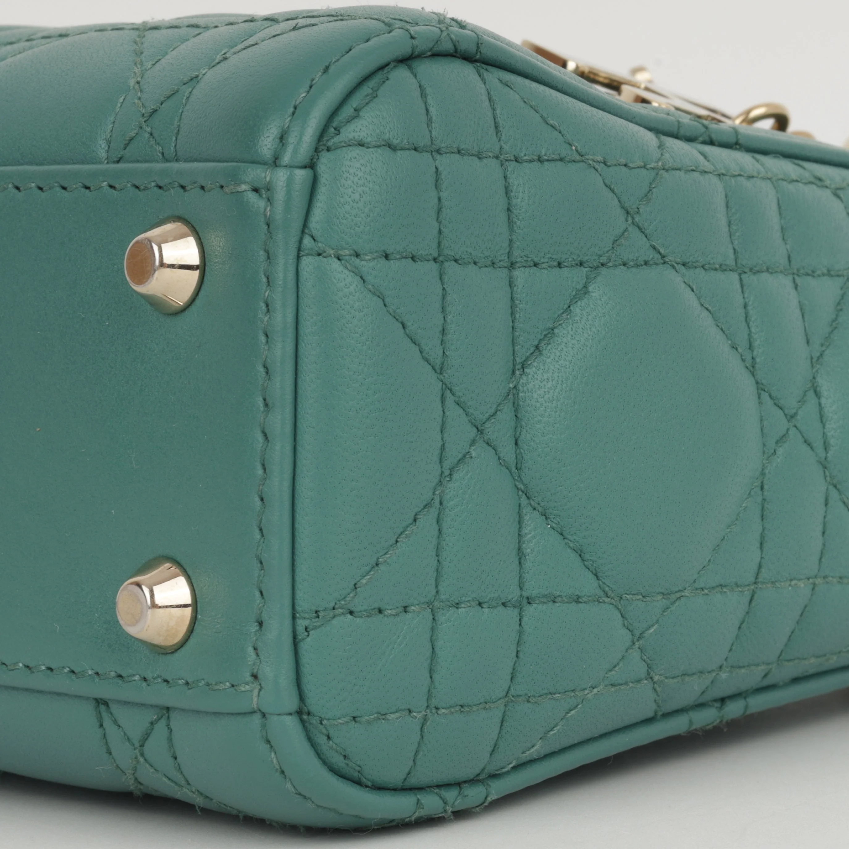Dior Mini Lady Dior - Teal Lambskin | Champagne Gold Hardware - Image 6