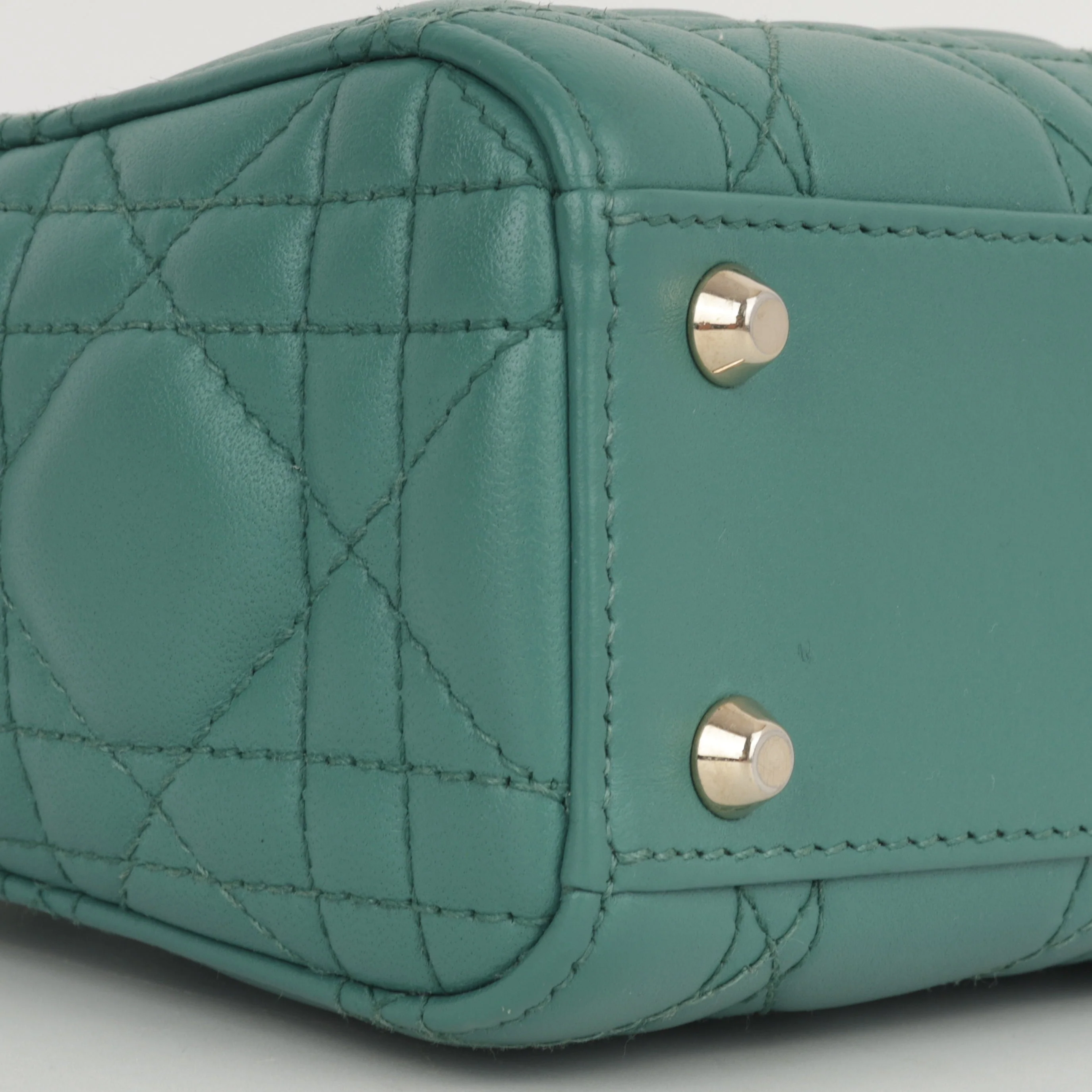 Dior Mini Lady Dior - Teal Lambskin | Champagne Gold Hardware - Image 7