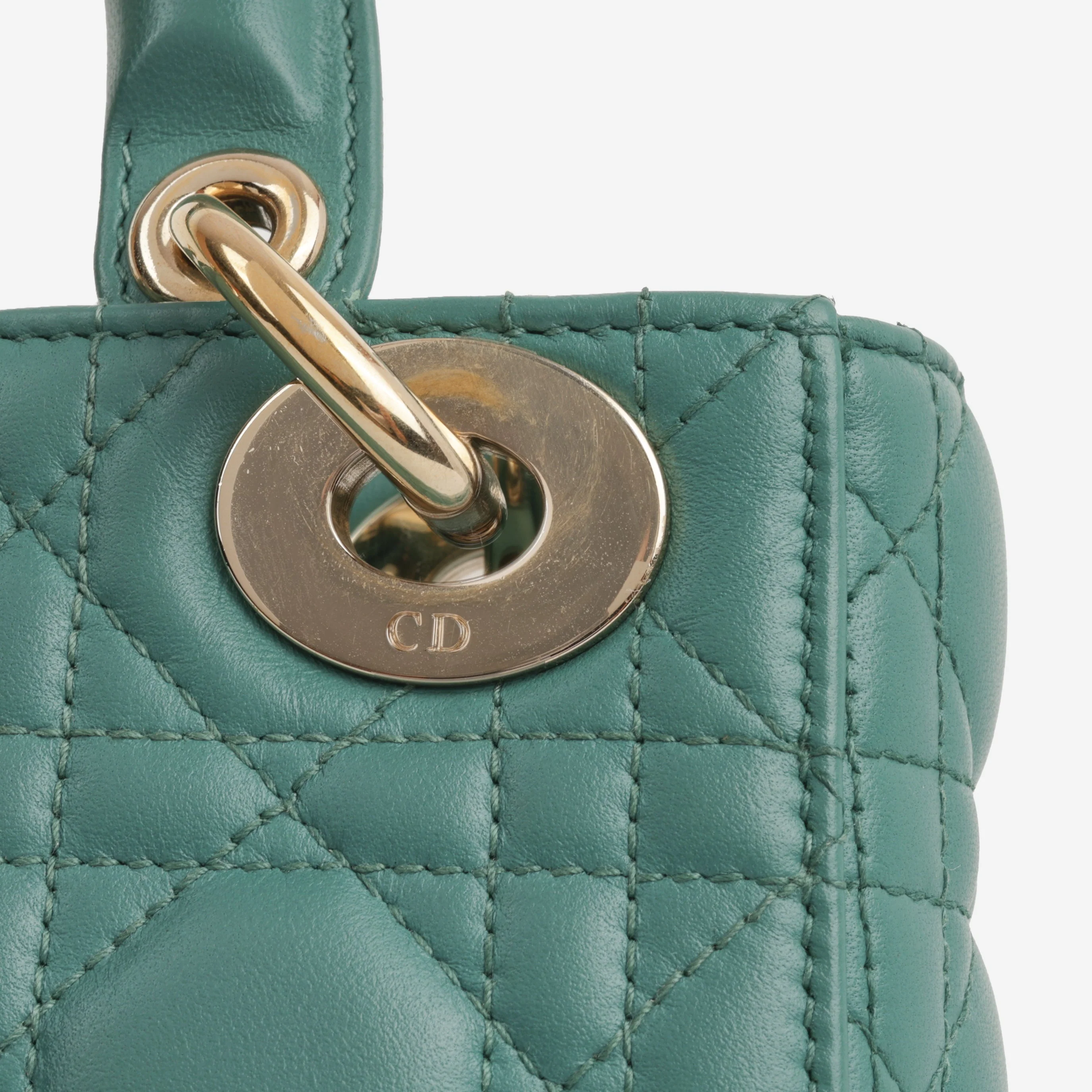 Dior Mini Lady Dior - Teal Lambskin | Champagne Gold Hardware - Image 8