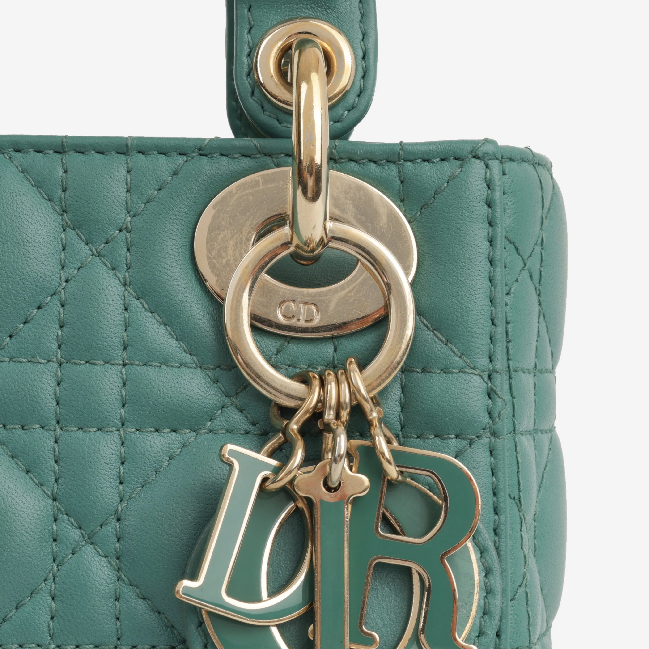 Dior Mini Lady Dior - Teal Lambskin | Champagne Gold Hardware - Image 9