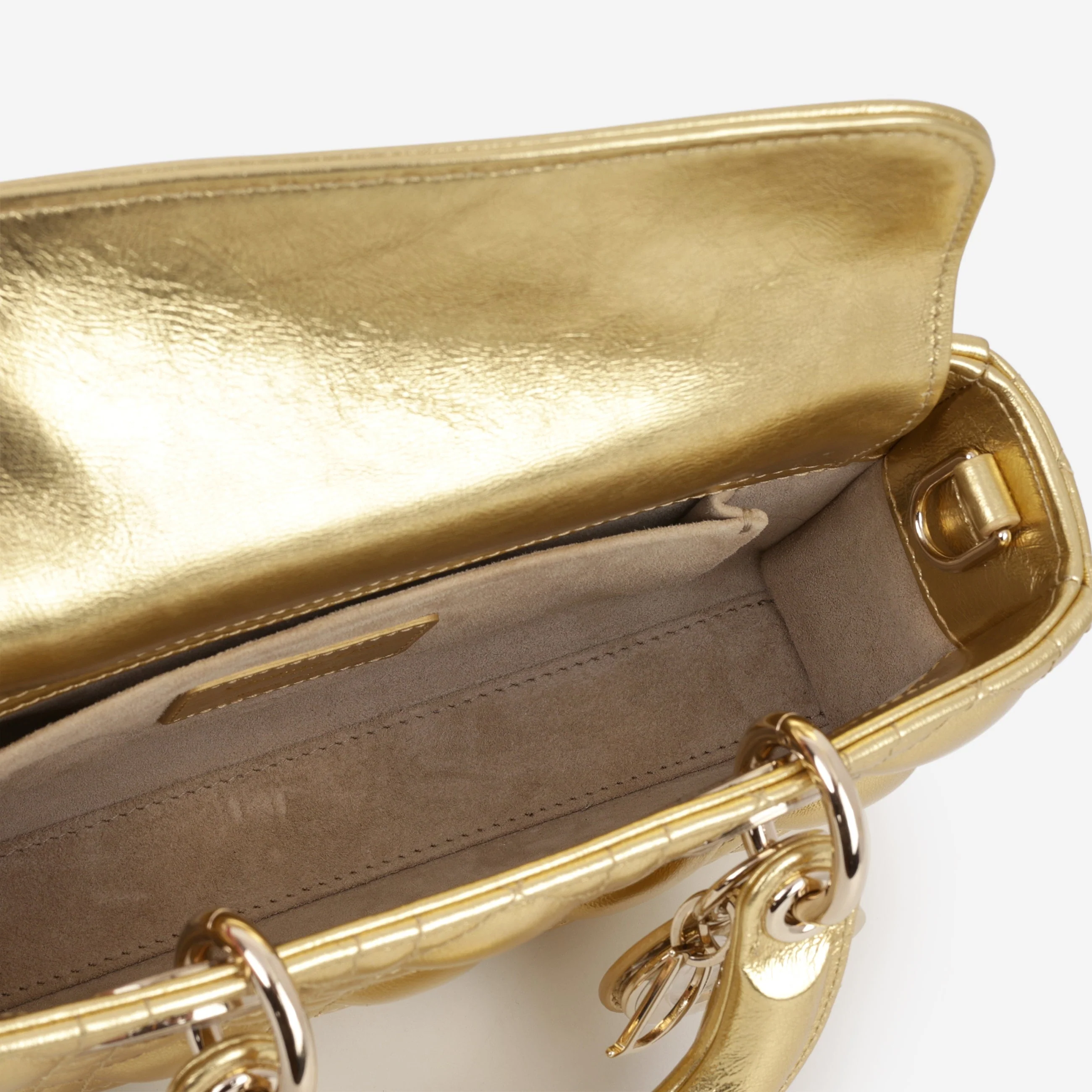 Dior Small Lady D-Joy - Gold Metallic Lambskin Cannage | Champagne Gold Hardware - Image 6