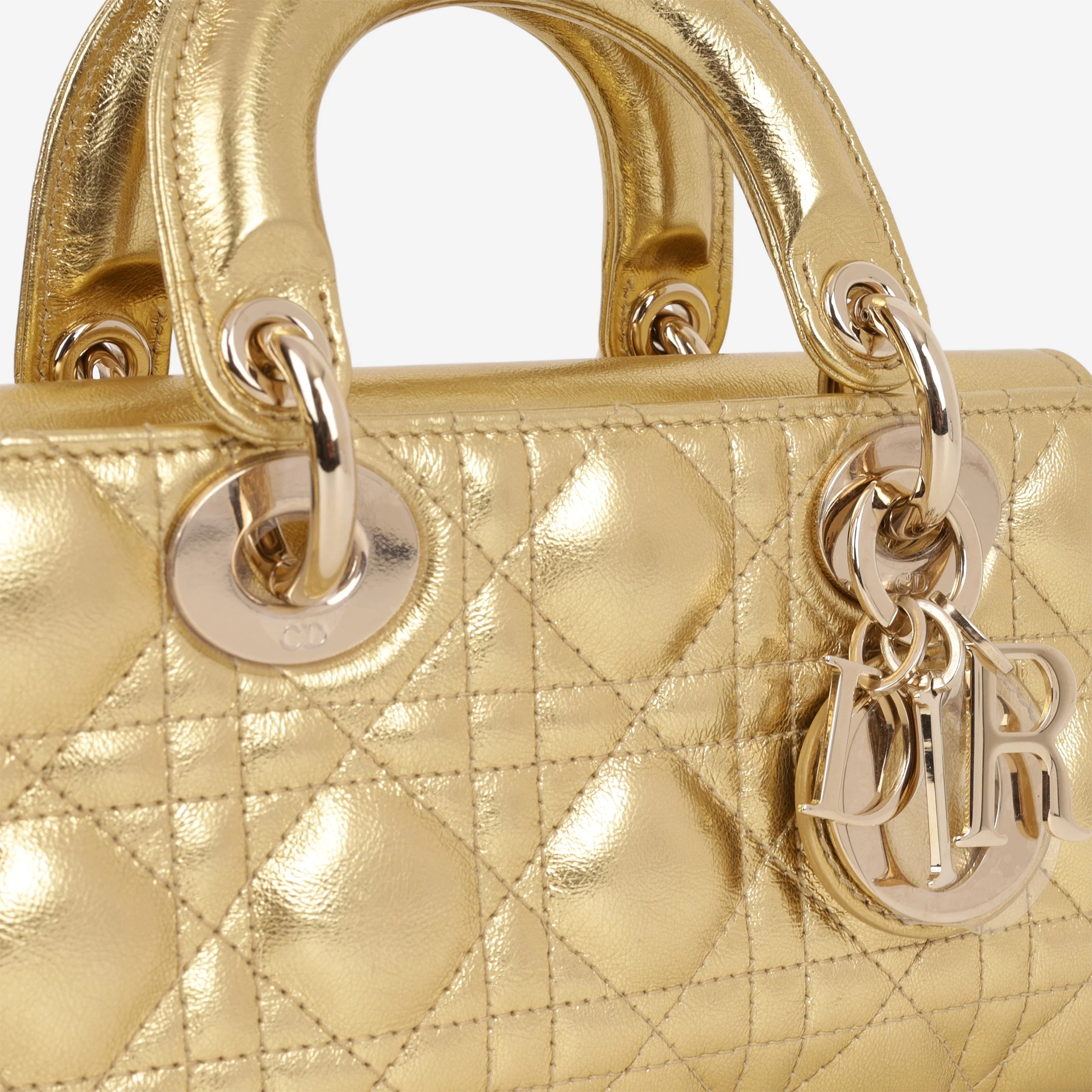 Dior Small Lady D-Joy - Gold Metallic Lambskin Cannage | Champagne Gold Hardware - Image 7