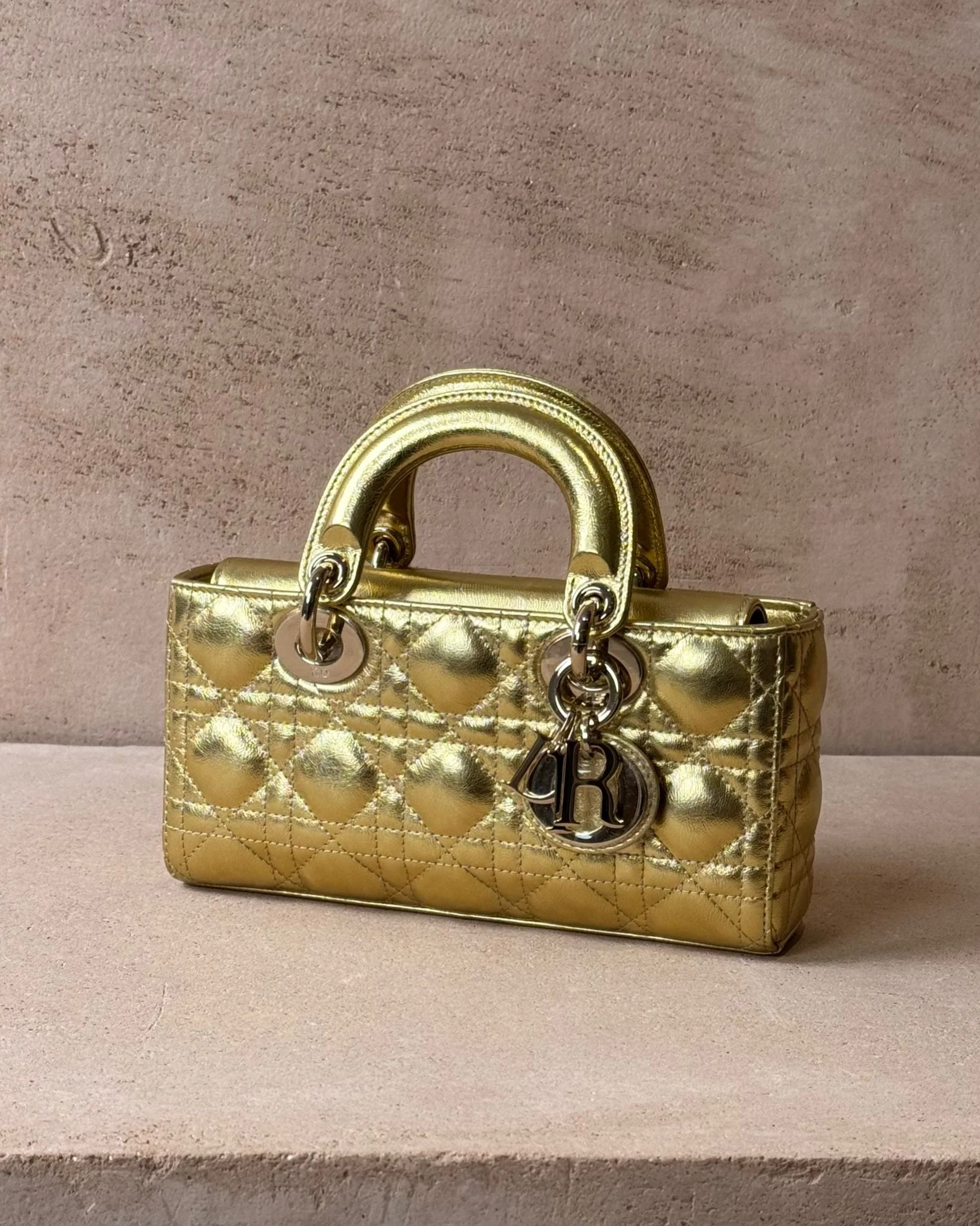 Dior Small Lady D-Joy - Gold Metallic Lambskin Cannage | Champagne Gold Hardware - Image 8
